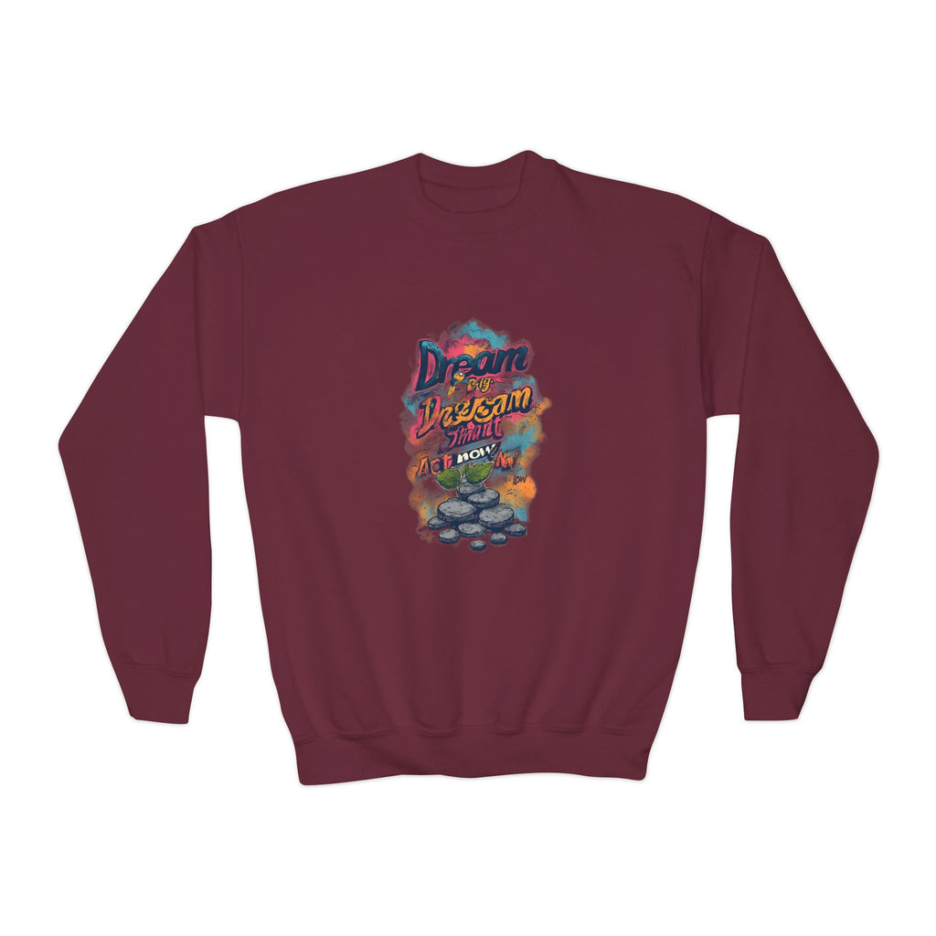 Youth Crewneck Sweatshirt — 'Dream Big, Stay Awesome' Colorful Graphic