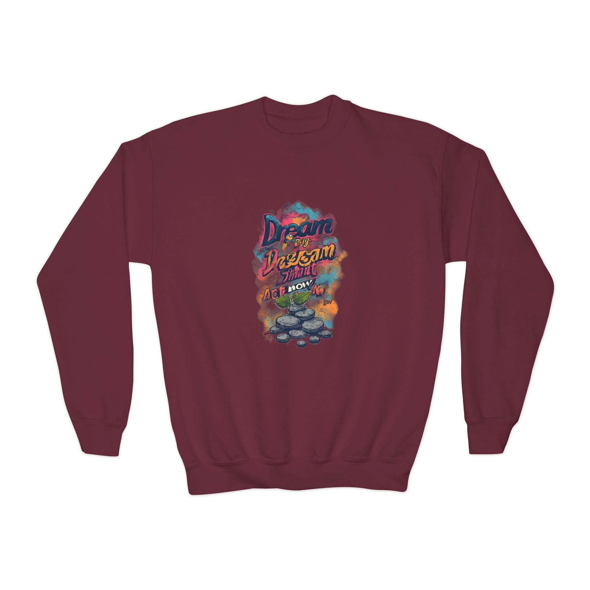 Youth Crewneck Sweatshirt — 'Dream Big, Stay Awesome' Colorful Graphic