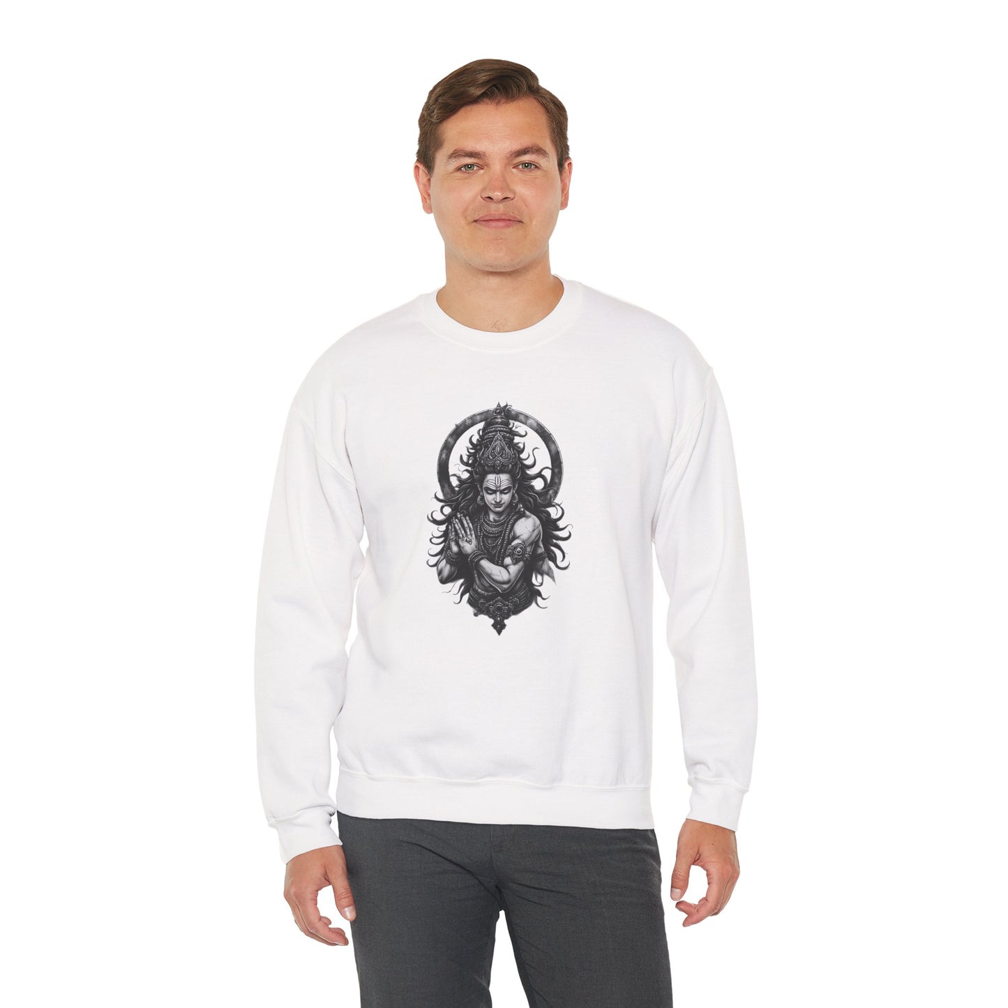 Shiva Meditation Crewneck Sweatshirt — Detailed Shiva Portrait Spiritual Yoga Pullover