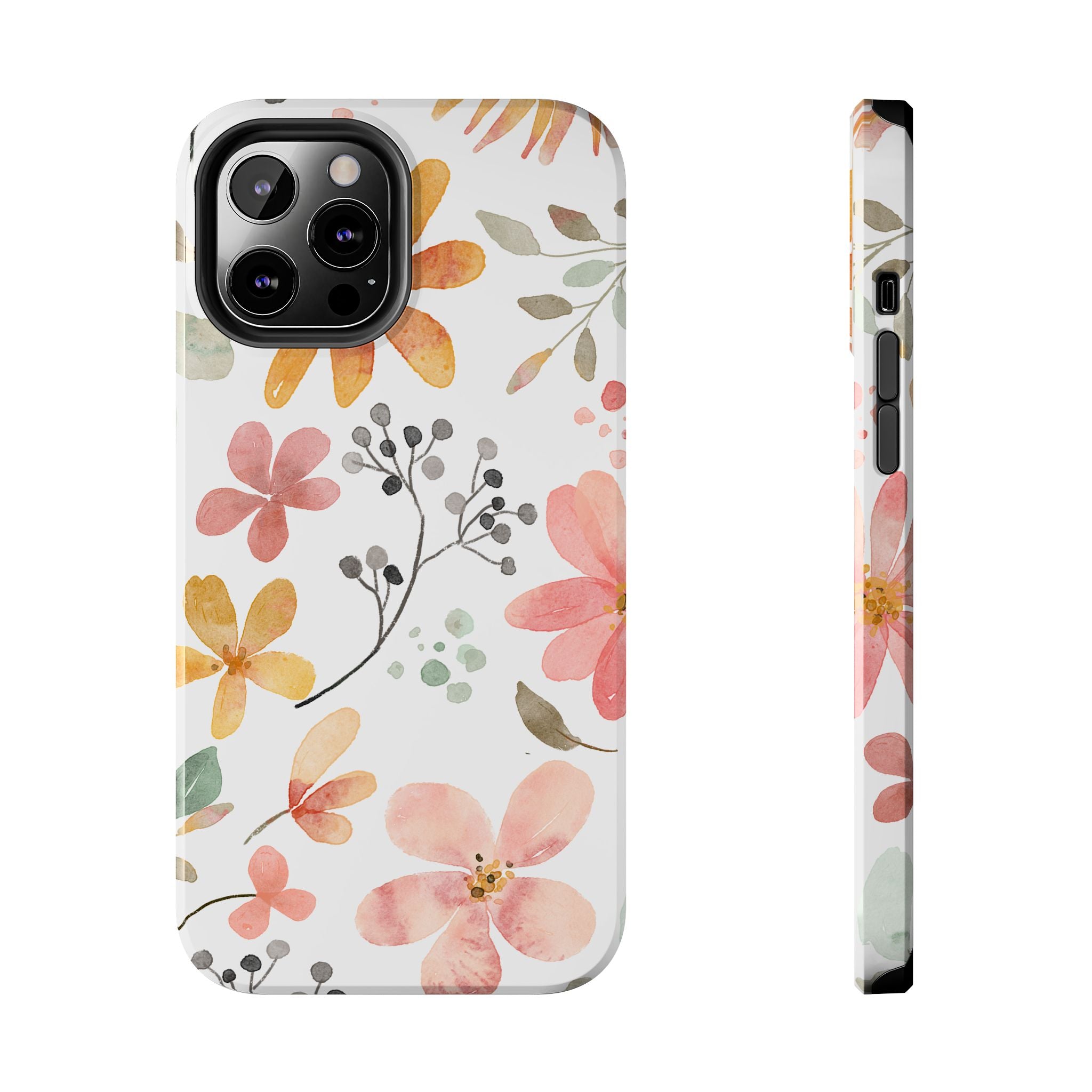 Floral Watercolor Tough Phone Case — Pink & Peach Botanical Protection