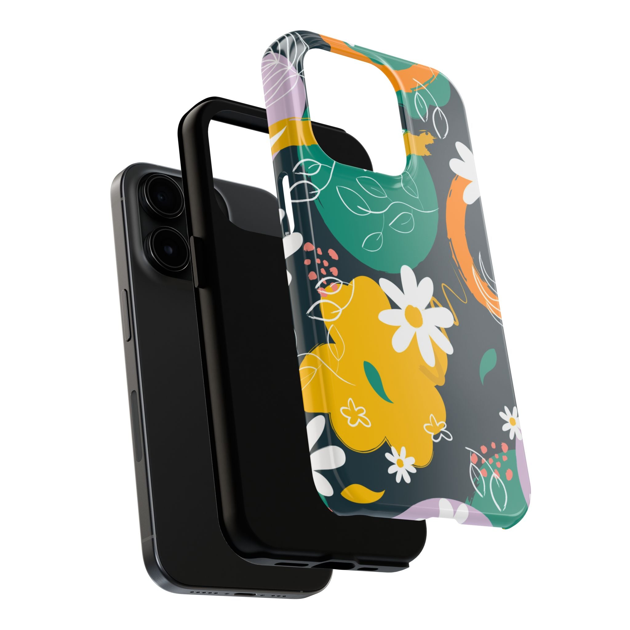 Floral Abstract Tough Phone Case — Colorful Daisies & Brushstroke Design
