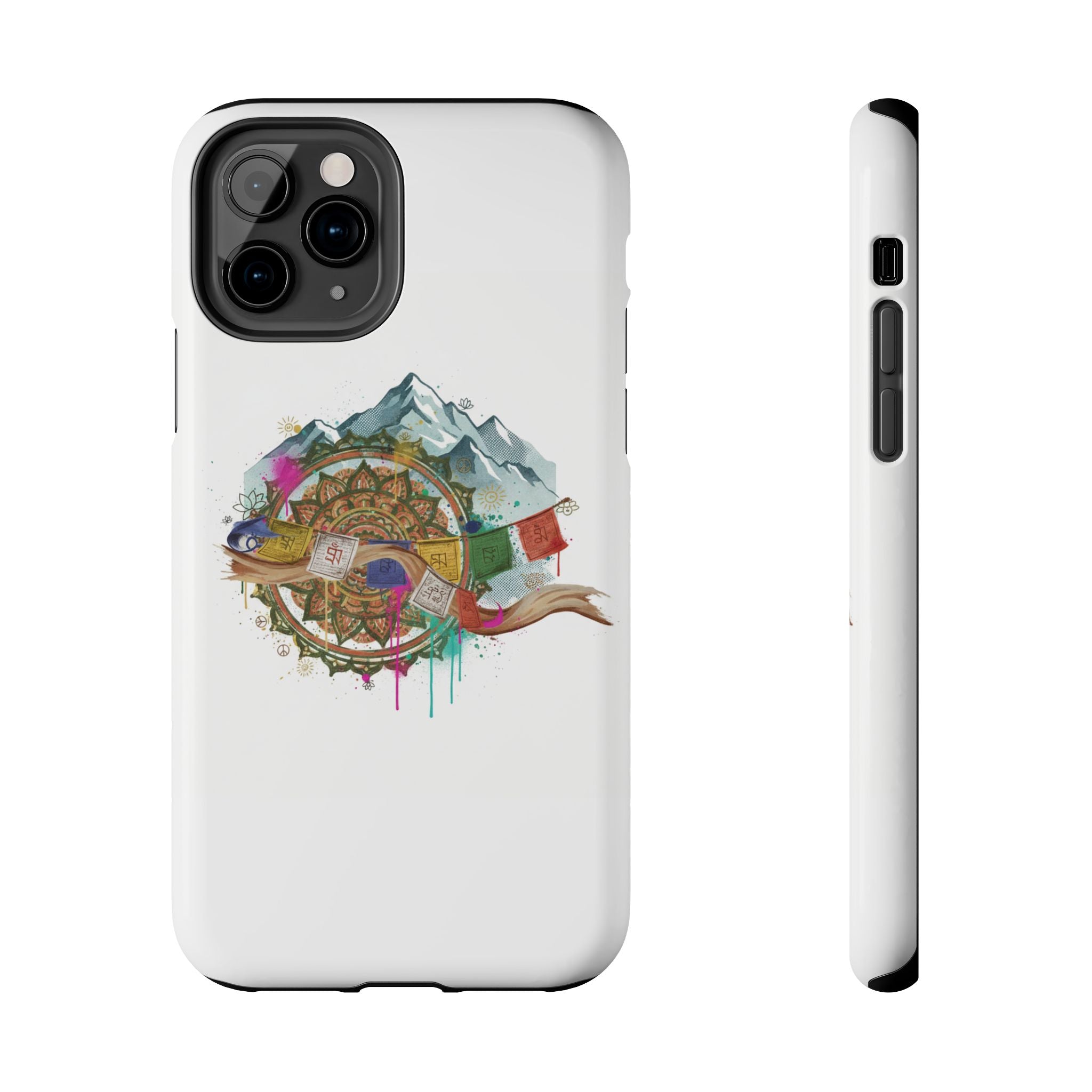 Mountain Compass Tough Phone Case with Prayer Flags & Fish Design
