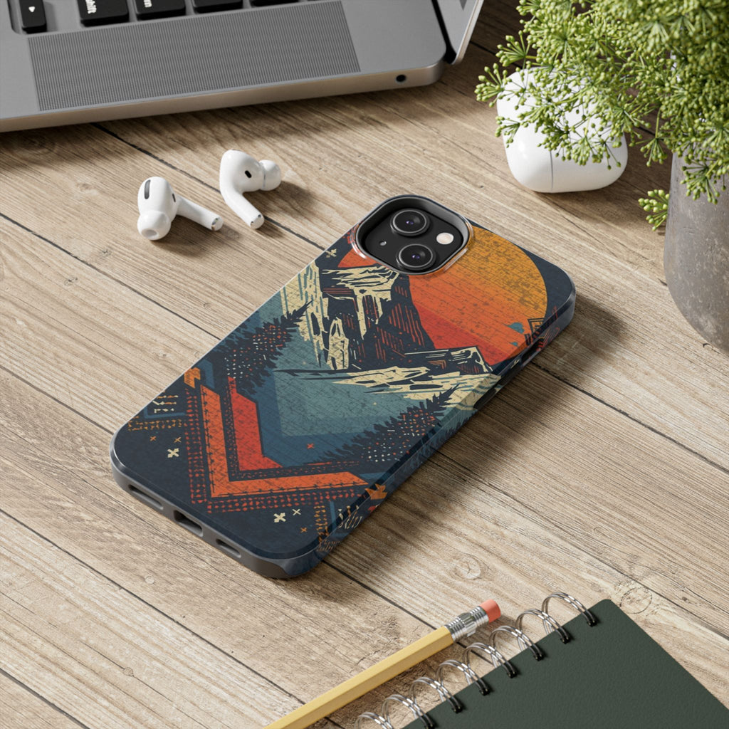 Tough Phone Case — Retro Mountain Sunset Design