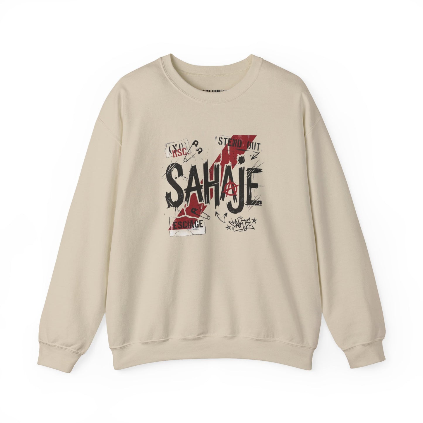 Crewneck Sweatshirt — 'Sahaje' Distressed Script Graphic