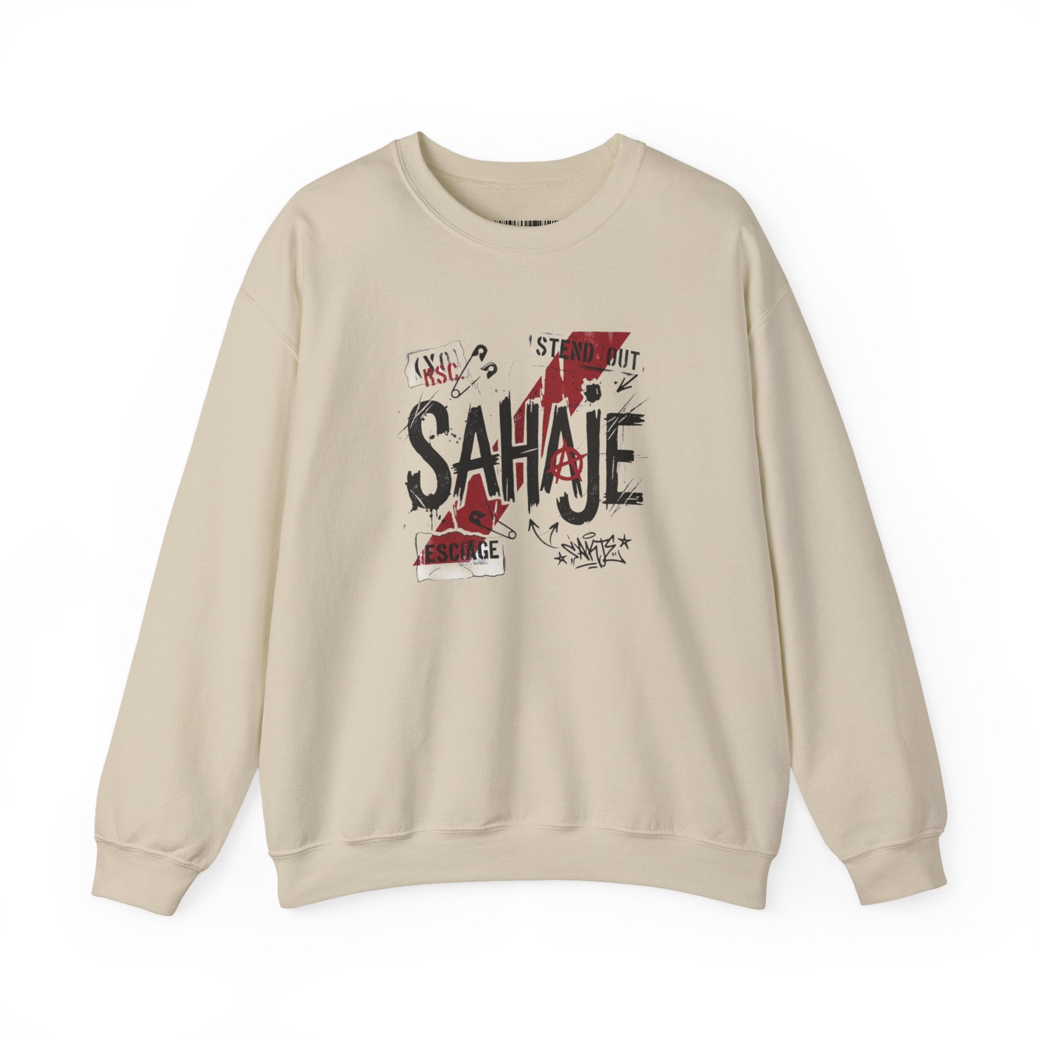 Crewneck Sweatshirt — 'Sahaje' Distressed Script Graphic