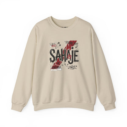 Crewneck Sweatshirt — 'Sahaje' Distressed Script Graphic