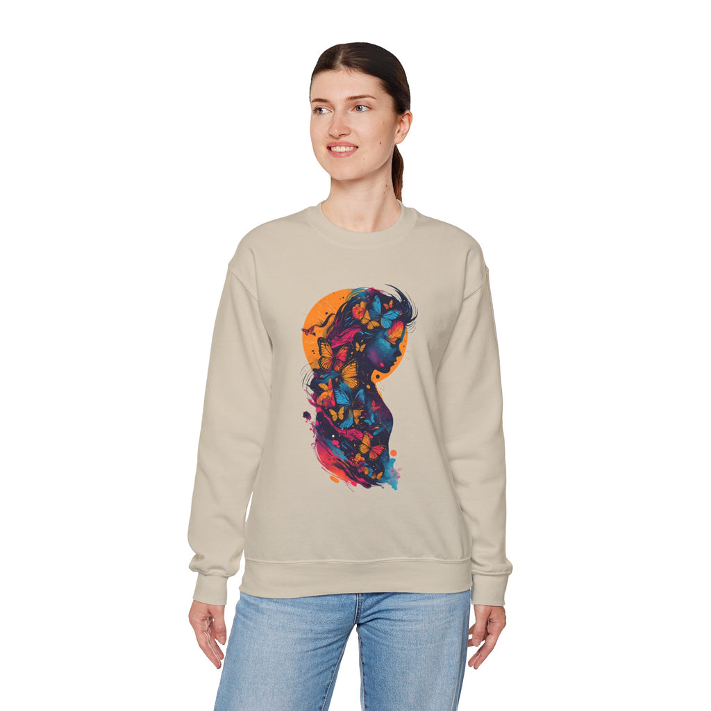 Butterfly Silhouette Crewneck Sweatshirt — Colorful Butterfly Profile Graphic
