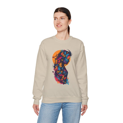 Butterfly Silhouette Crewneck Sweatshirt — Colorful Butterfly Profile Graphic
