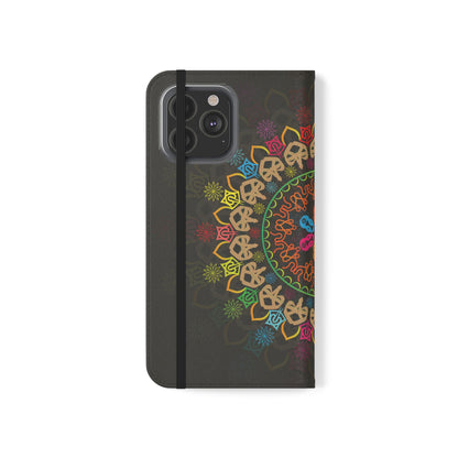 Colorful Mandala Flip Case for Phone, Bohemian Style Wallet Cover, Unique Gift for Her, Vibrant Phone Accessories, Eco-Friendly Protection