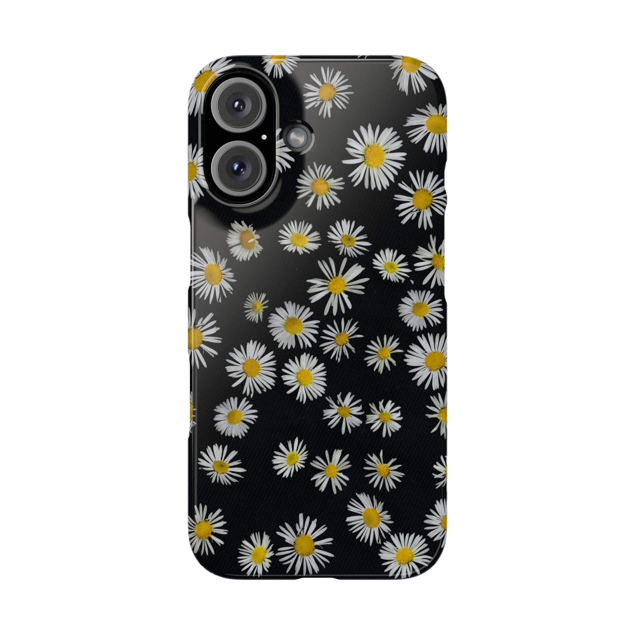 Daisy Pattern Slim Phone Case — Black Background Floral iPhone Case