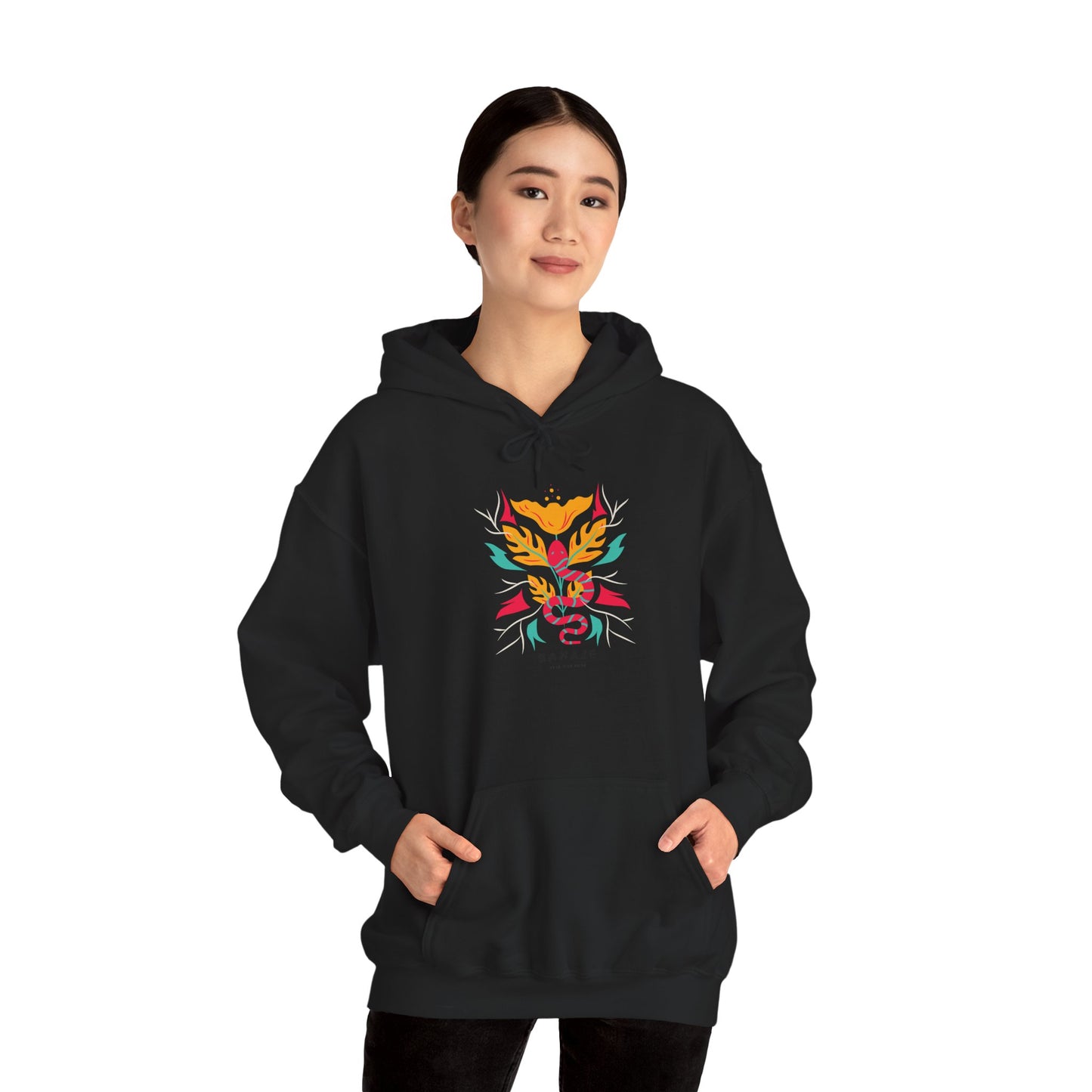 Floral Snake Hoodie — Colorful Serpent & Bloom Graphic Sweatshirt