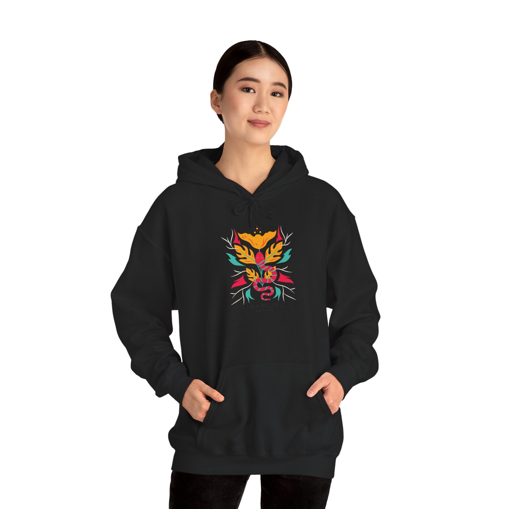 Floral Snake Hoodie — Colorful Serpent & Bloom Graphic Sweatshirt