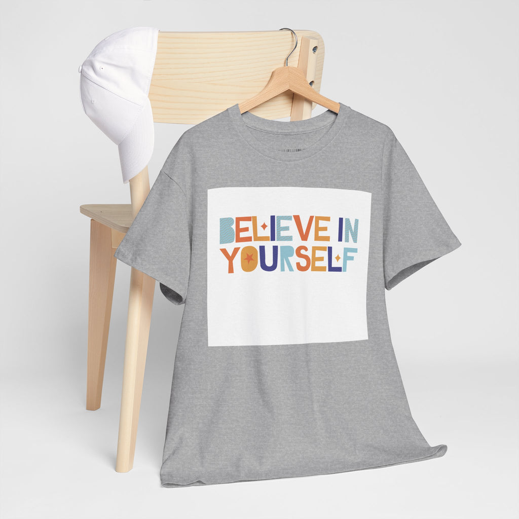 T-Shirt — "Believe in Yourself" Colorful Retro Motivational Tee
