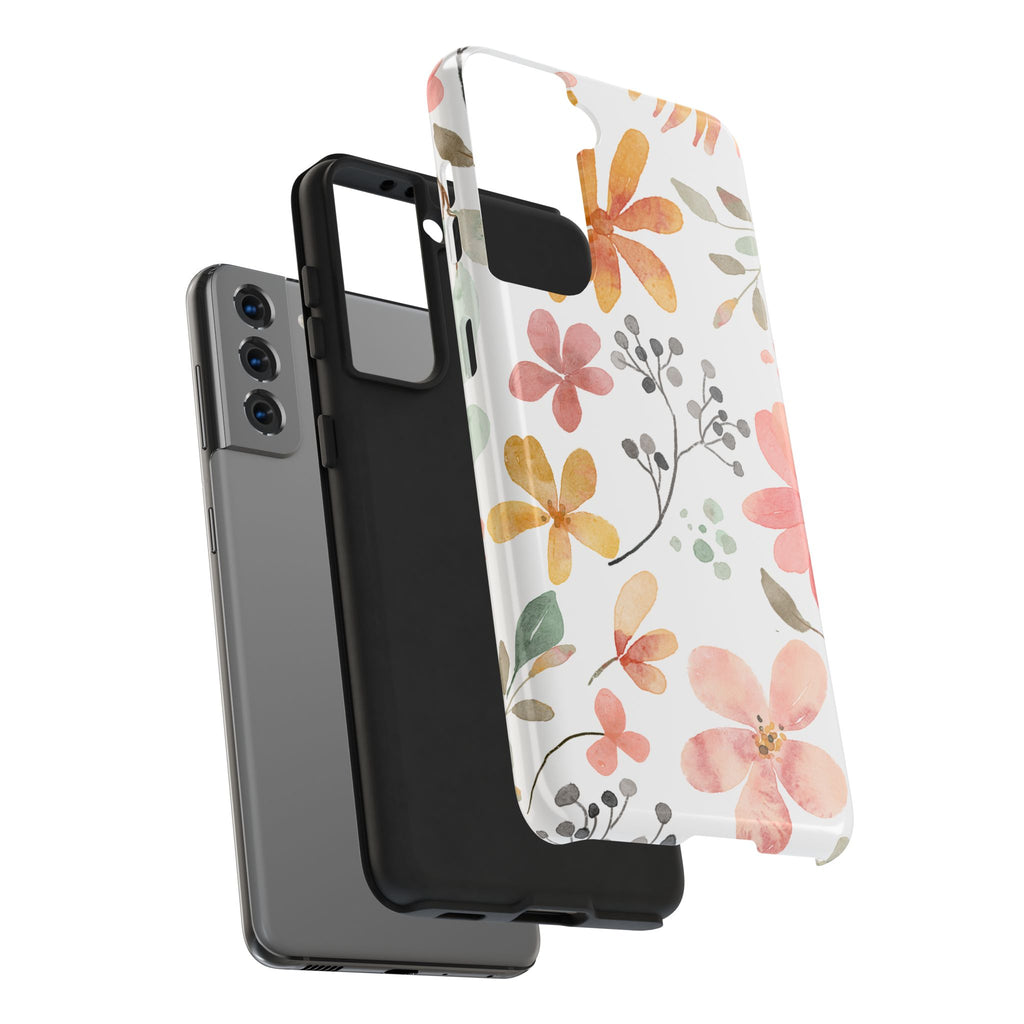 Floral Watercolor Tough Phone Case — Pink & Peach Botanical Protection