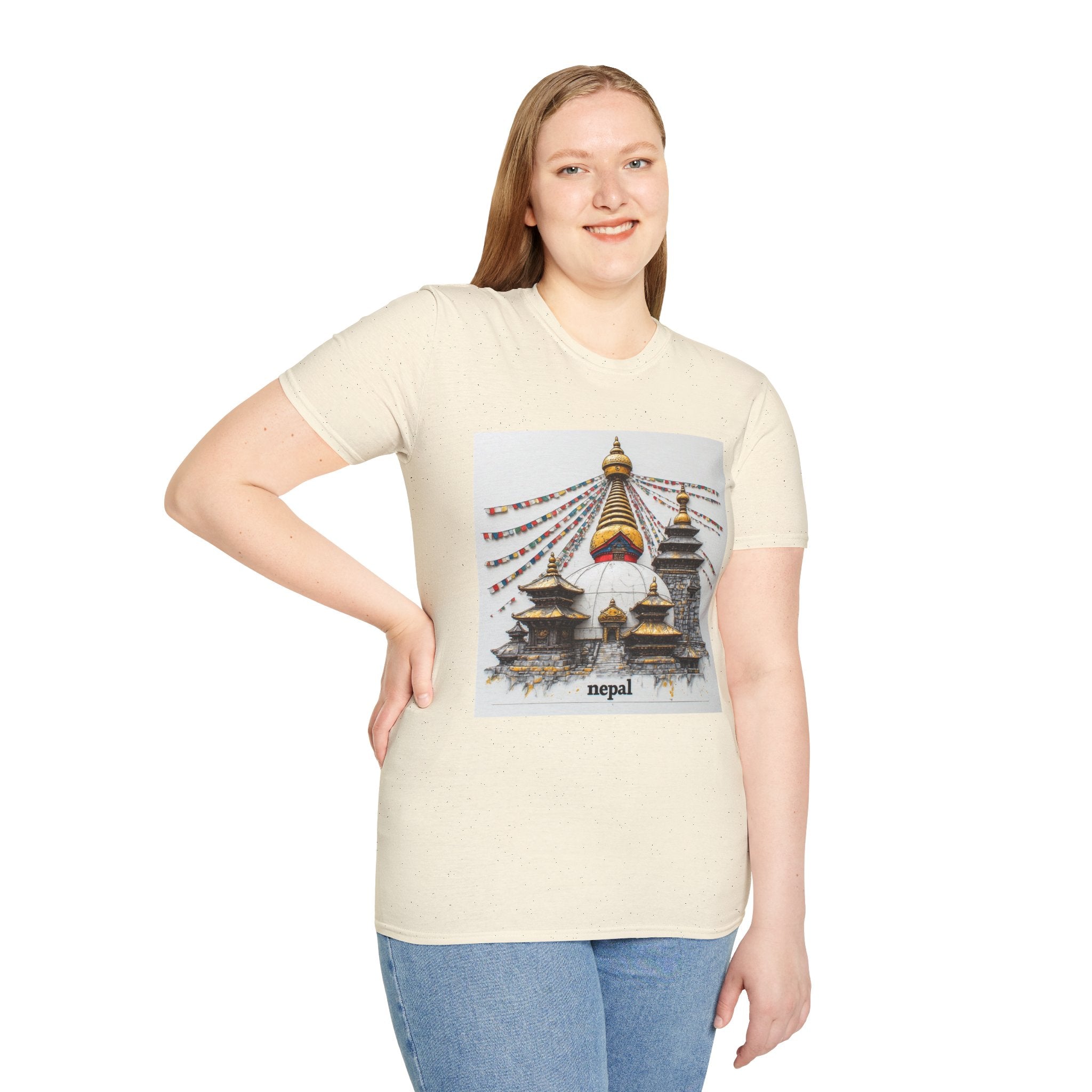 Nepal Temple Graphic T-Shirt — Boudhanath Stupa Prayer Flags Travel Tee
