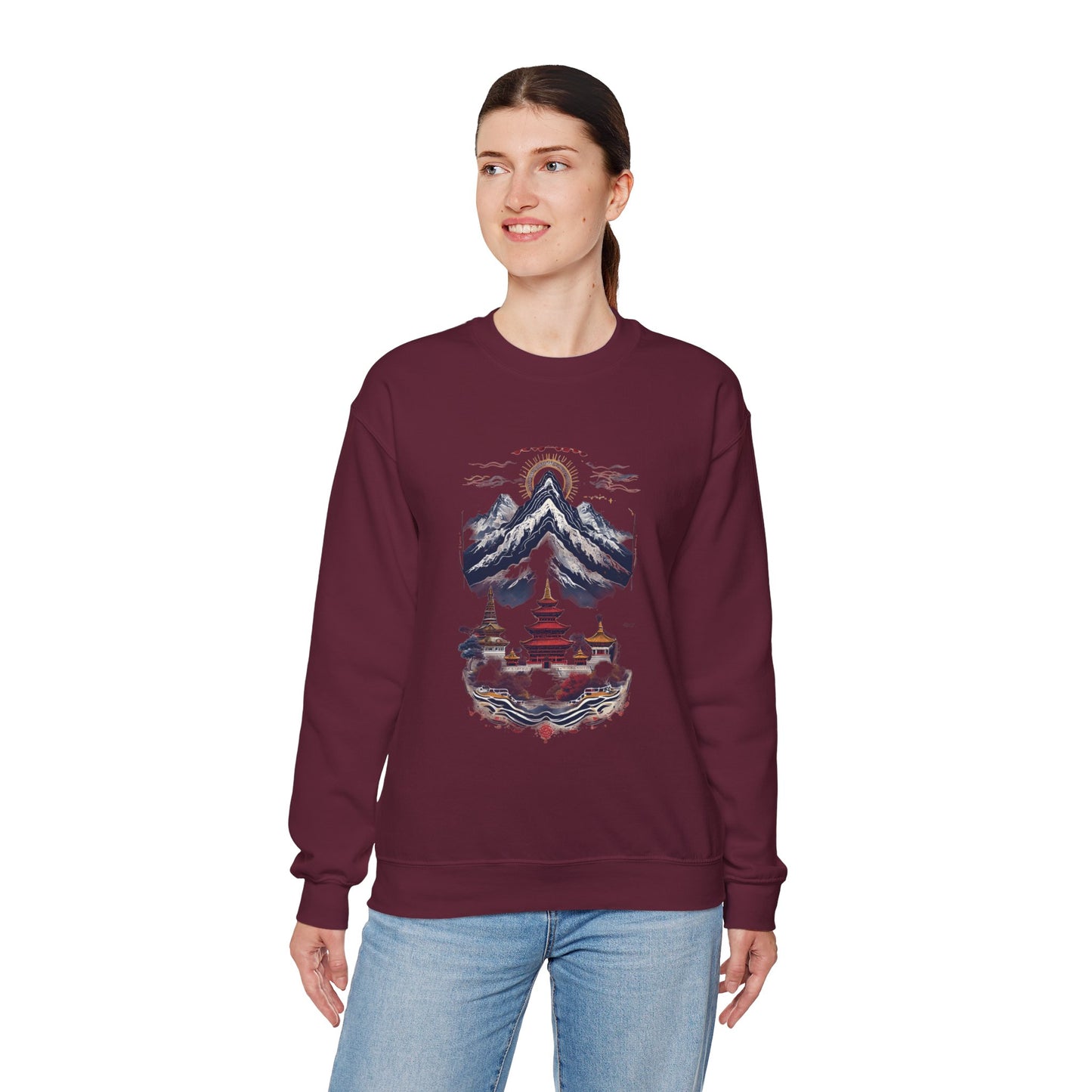 Japanese Mountain Pagoda Crewneck Sweatshirt