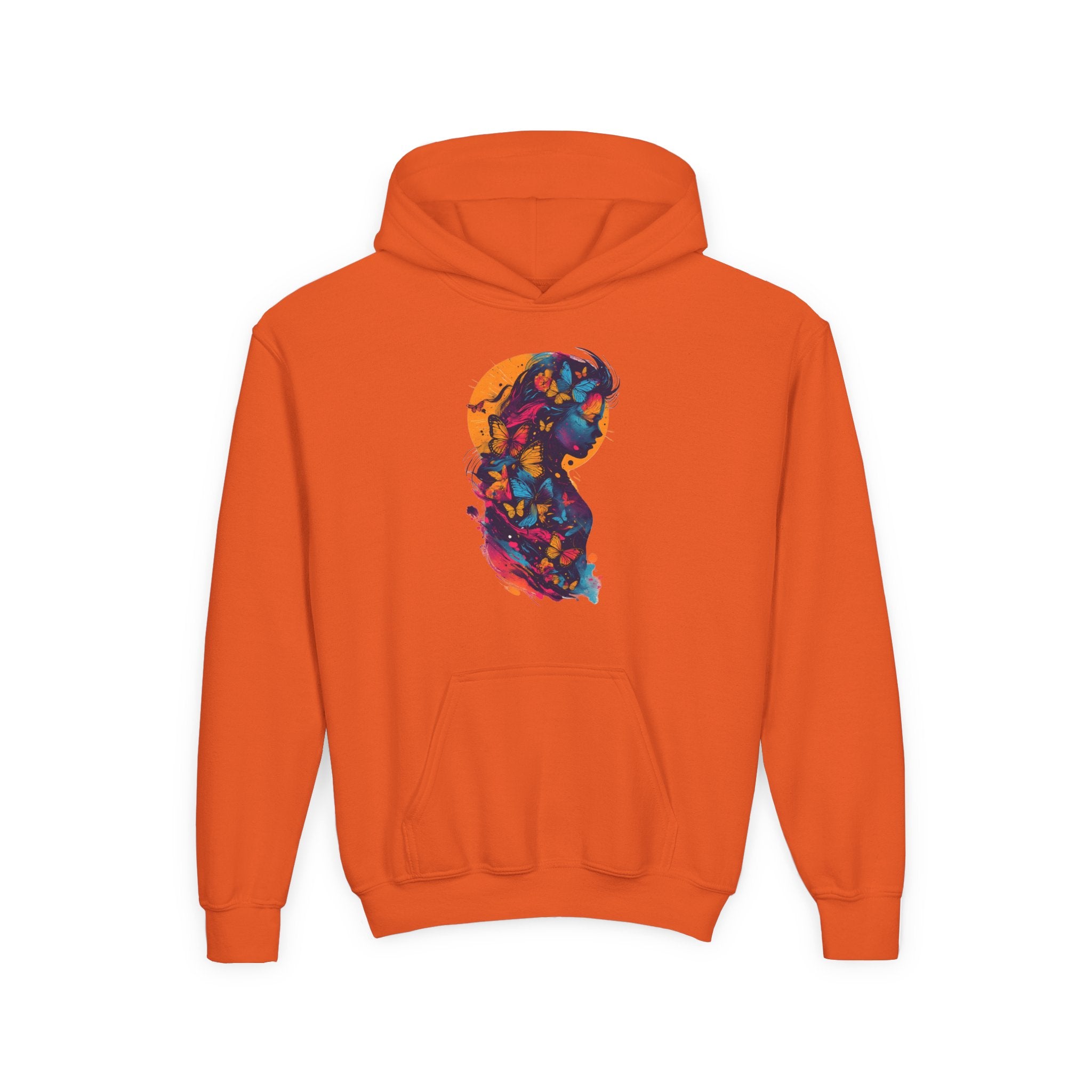 Youth Hoodie — Colorful Butterfly Silhouette Kids Pullover