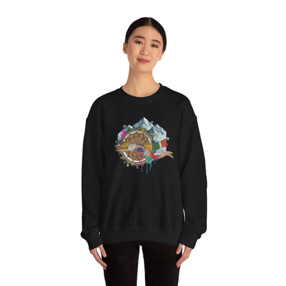 Adventure Mountain Crewneck Sweatshirt — Colorful Hiking Compass & Peaks Design