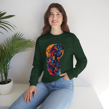 Butterfly Silhouette Crewneck Sweatshirt — Colorful Butterfly Profile Graphic