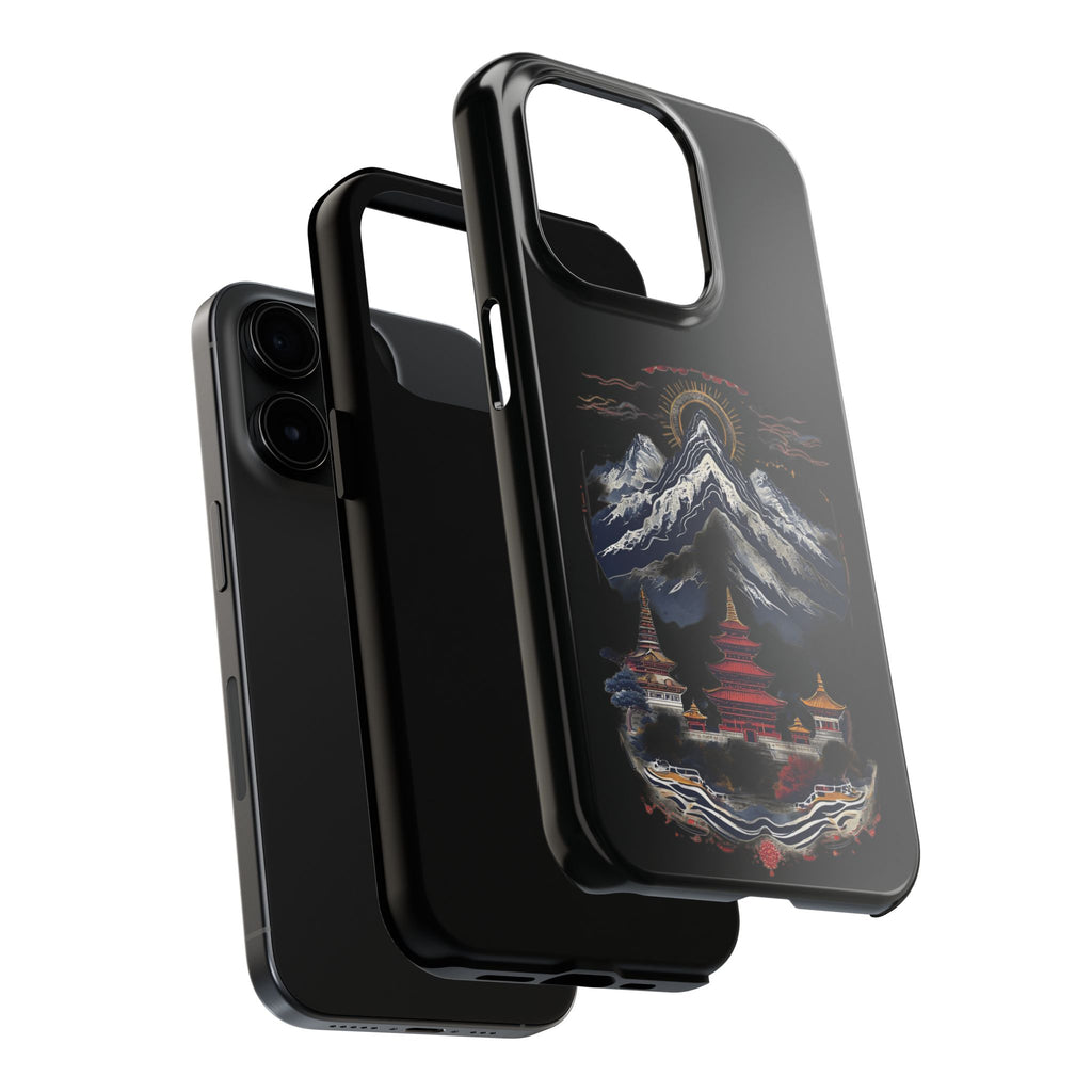 Mountain Temple Tough Phone Case — Japanese-Inspired Landscape Phone Cover