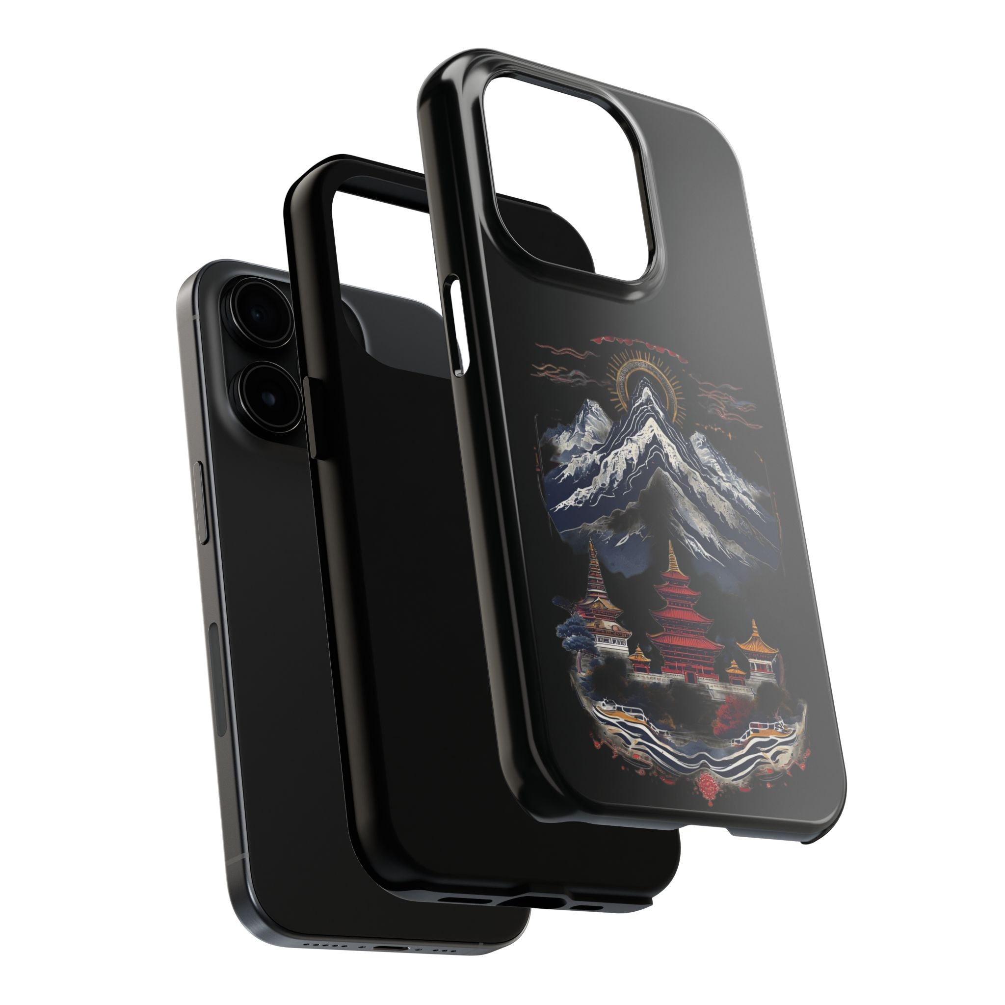 Mountain Temple Tough Phone Case — Japanese-Inspired Landscape Phone Cover