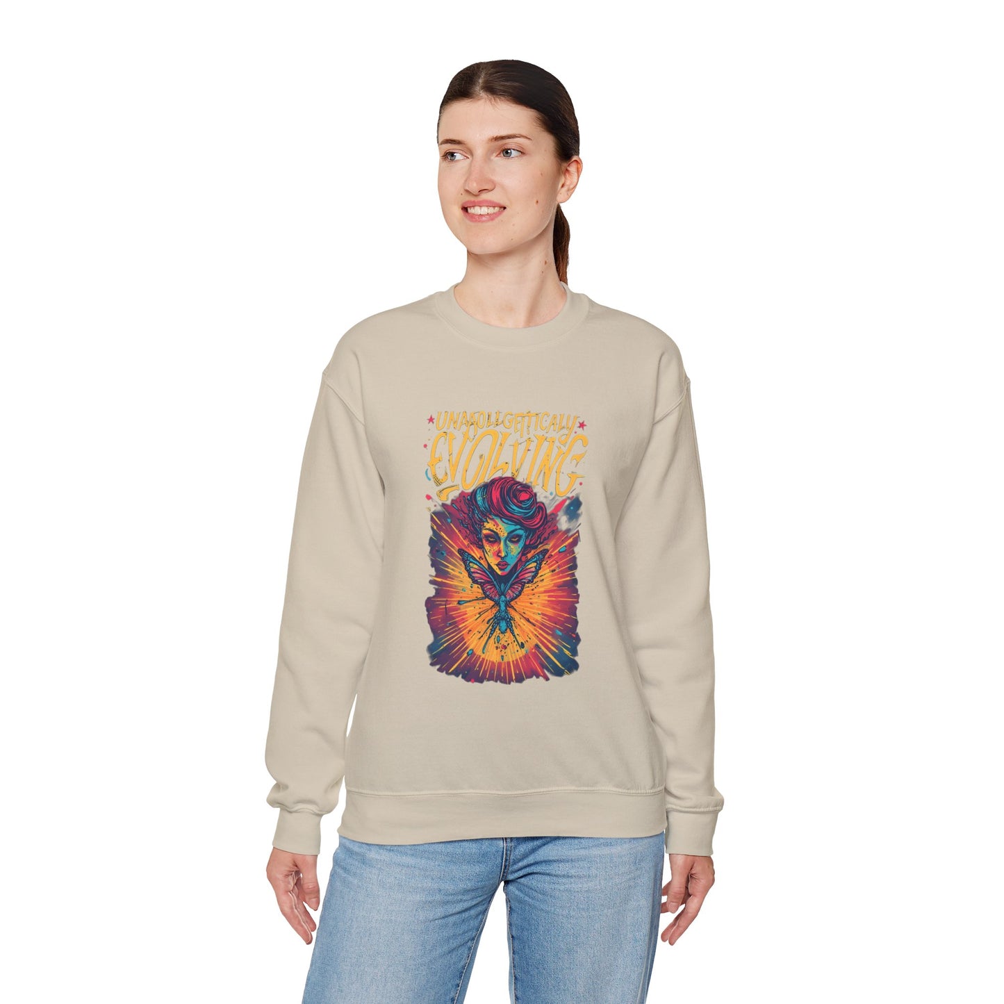 Evolving Butterfly Crewneck Sweatshirt — "Unafraid, Authentically Evolving" Inspirational Pullover