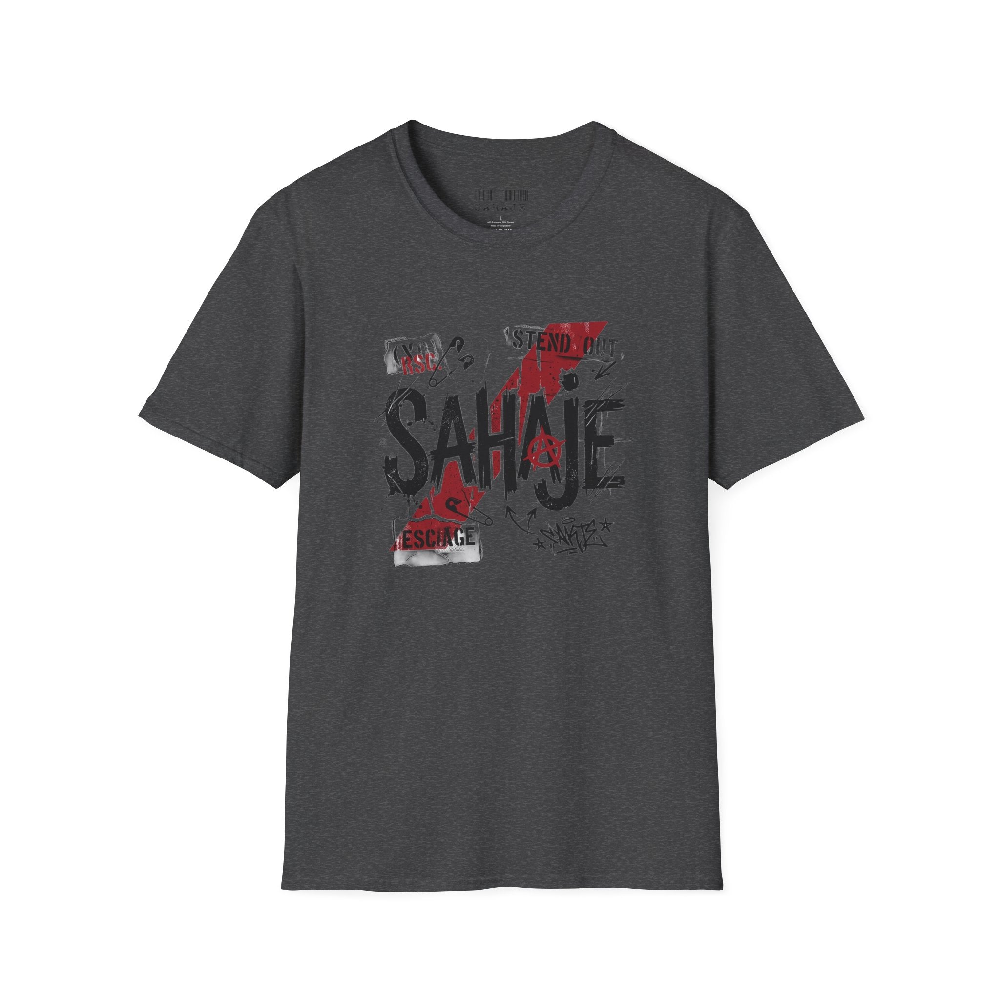 SAHAJE Graphic T‑Shirt — Distressed Red Accent Streetwear Tee