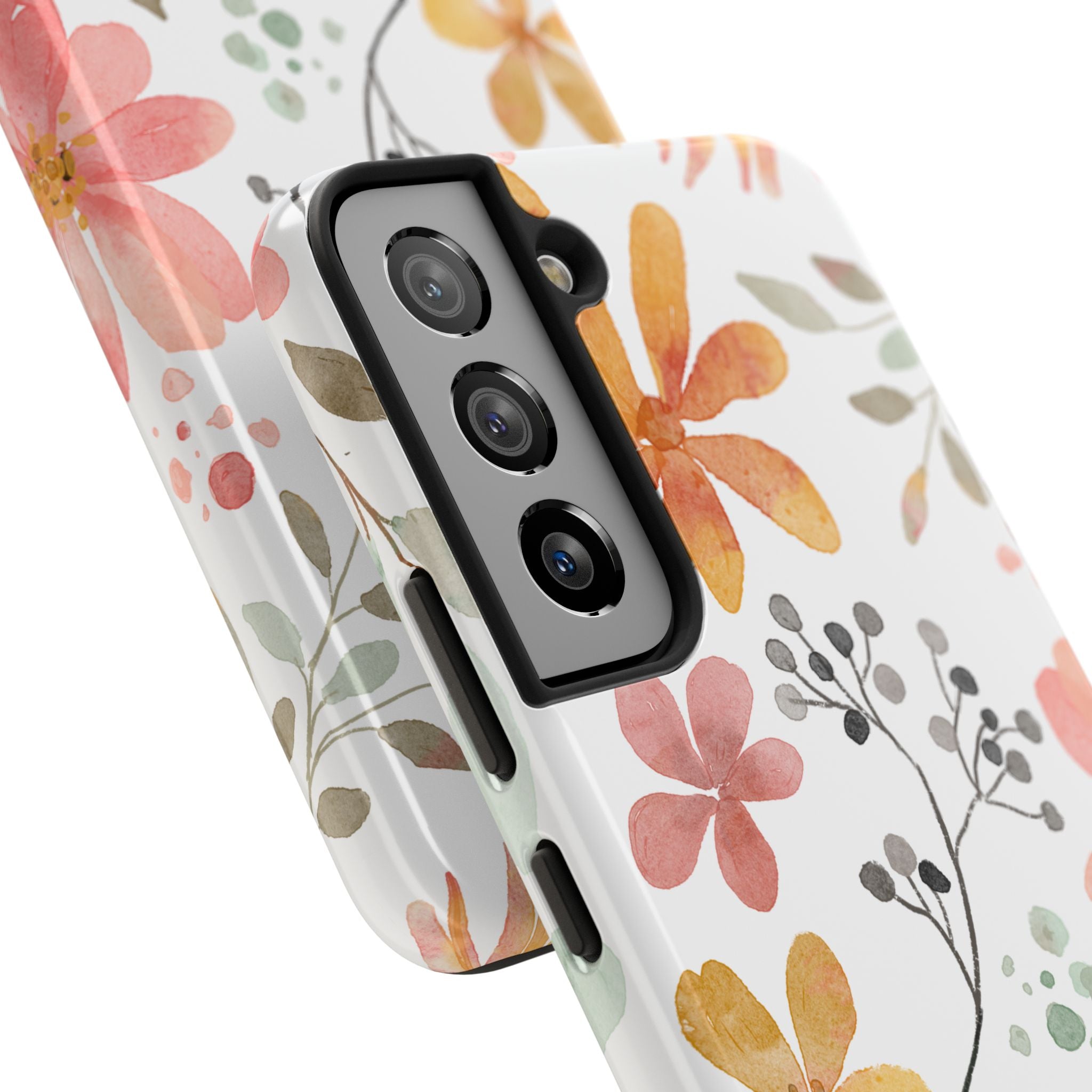 Floral Watercolor Tough Phone Case — Pink & Peach Botanical Protection