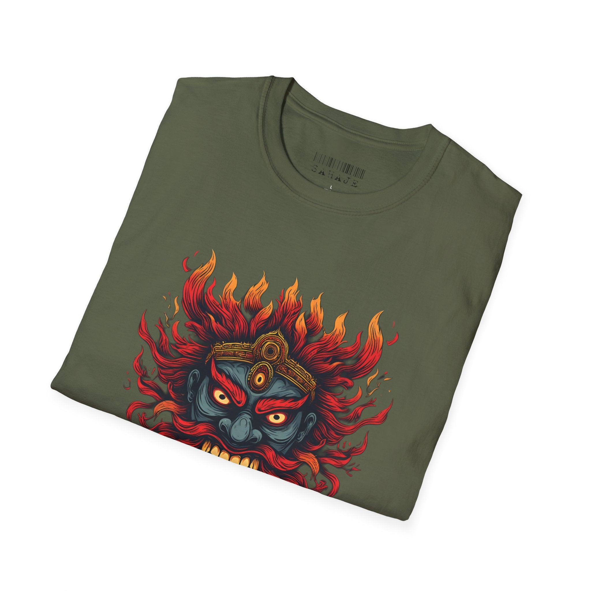 Flaming Demon Mask T-Shirt — Fierce Tattoo-Style Graphic Tee