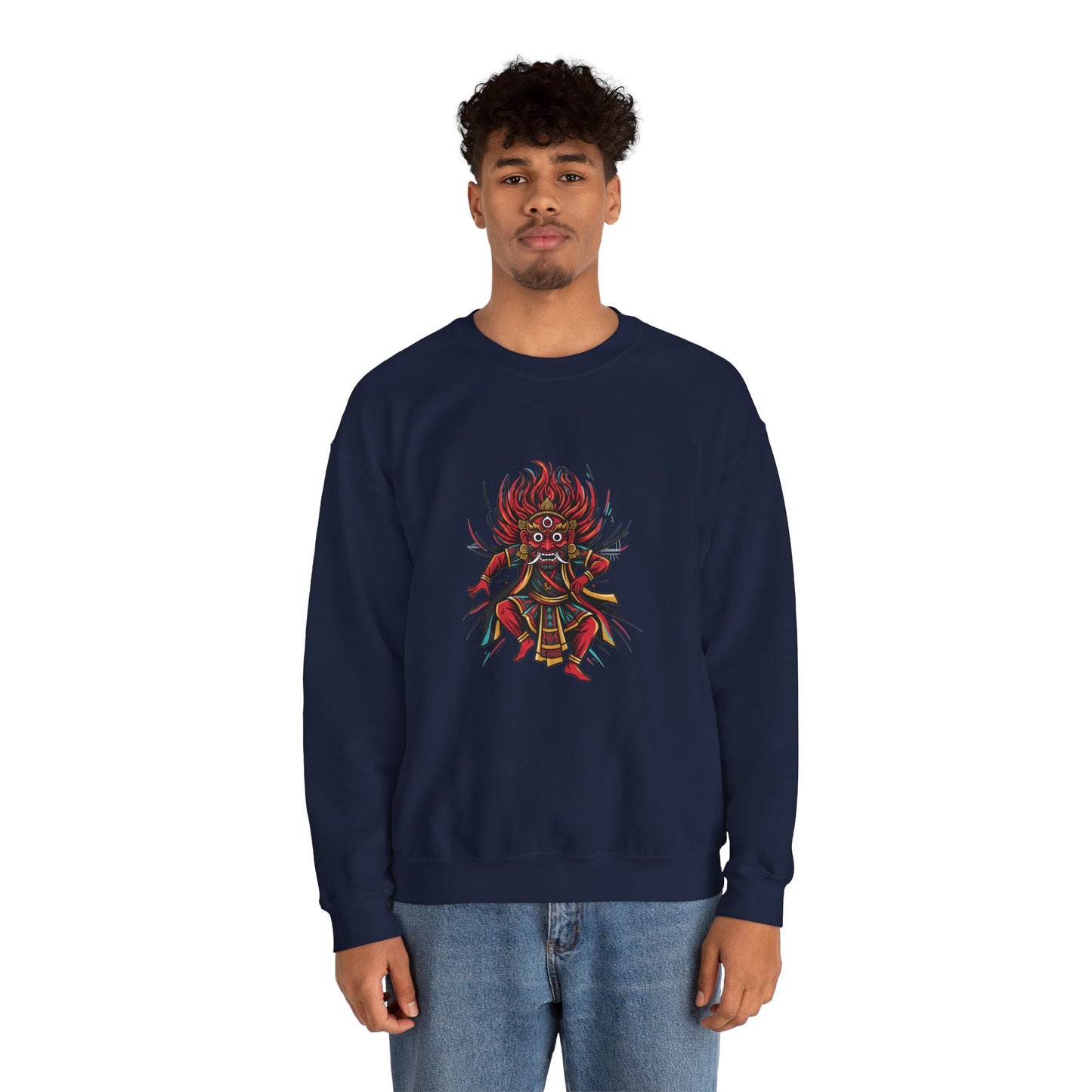Crewneck Sweatshirt — Red Demon Guardian Graphic