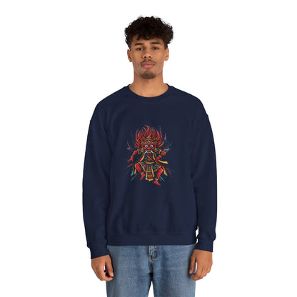 Crewneck Sweatshirt — Red Demon Guardian Graphic