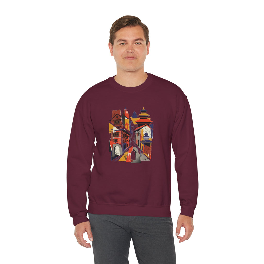 Architectural Cityscape Crewneck Sweatshirt — Abstract Urban Alley Art