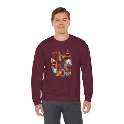Architectural Cityscape Crewneck Sweatshirt — Abstract Urban Alley Art