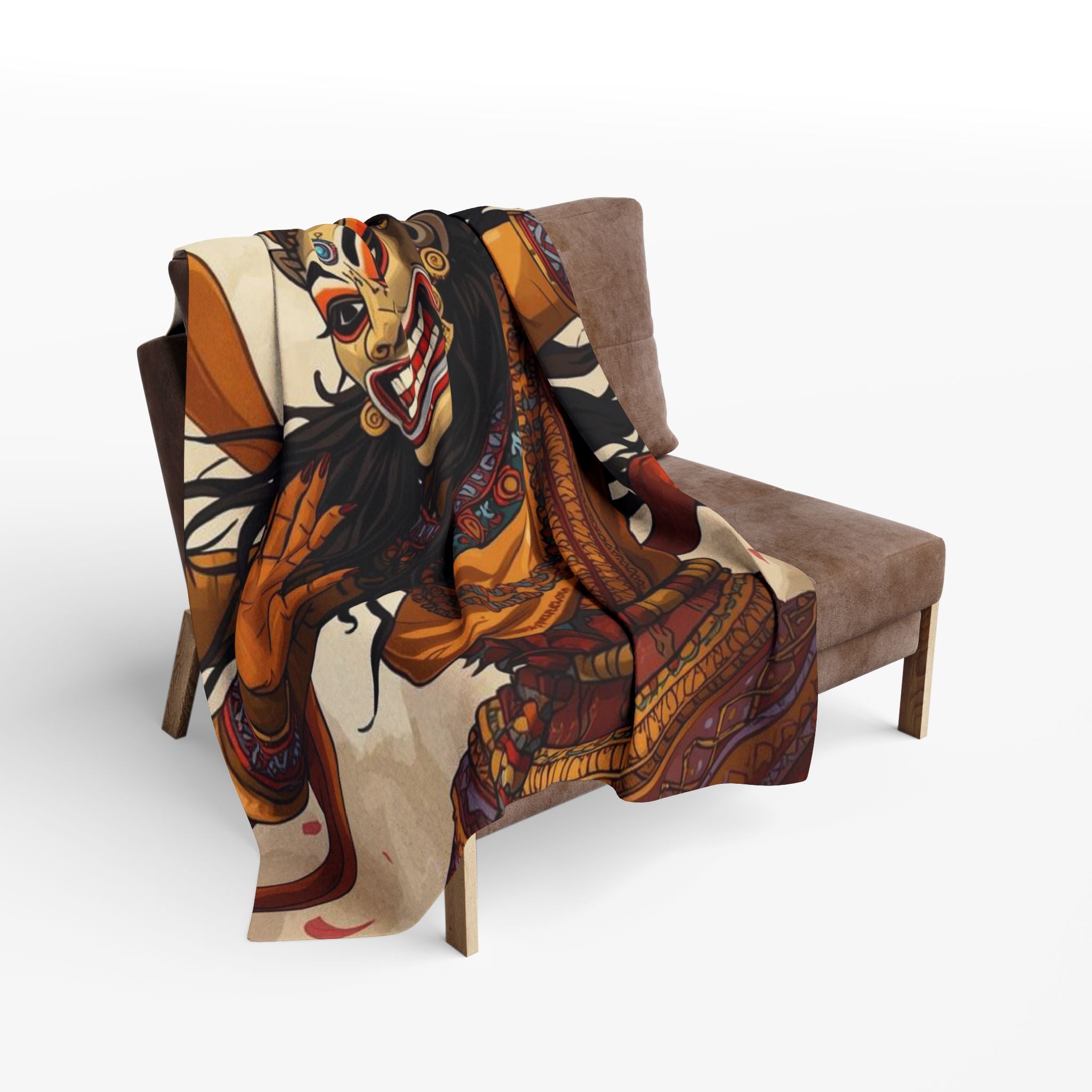 Balinese Barong Art Fleece Blanket — Mythical Masked Dance Throw