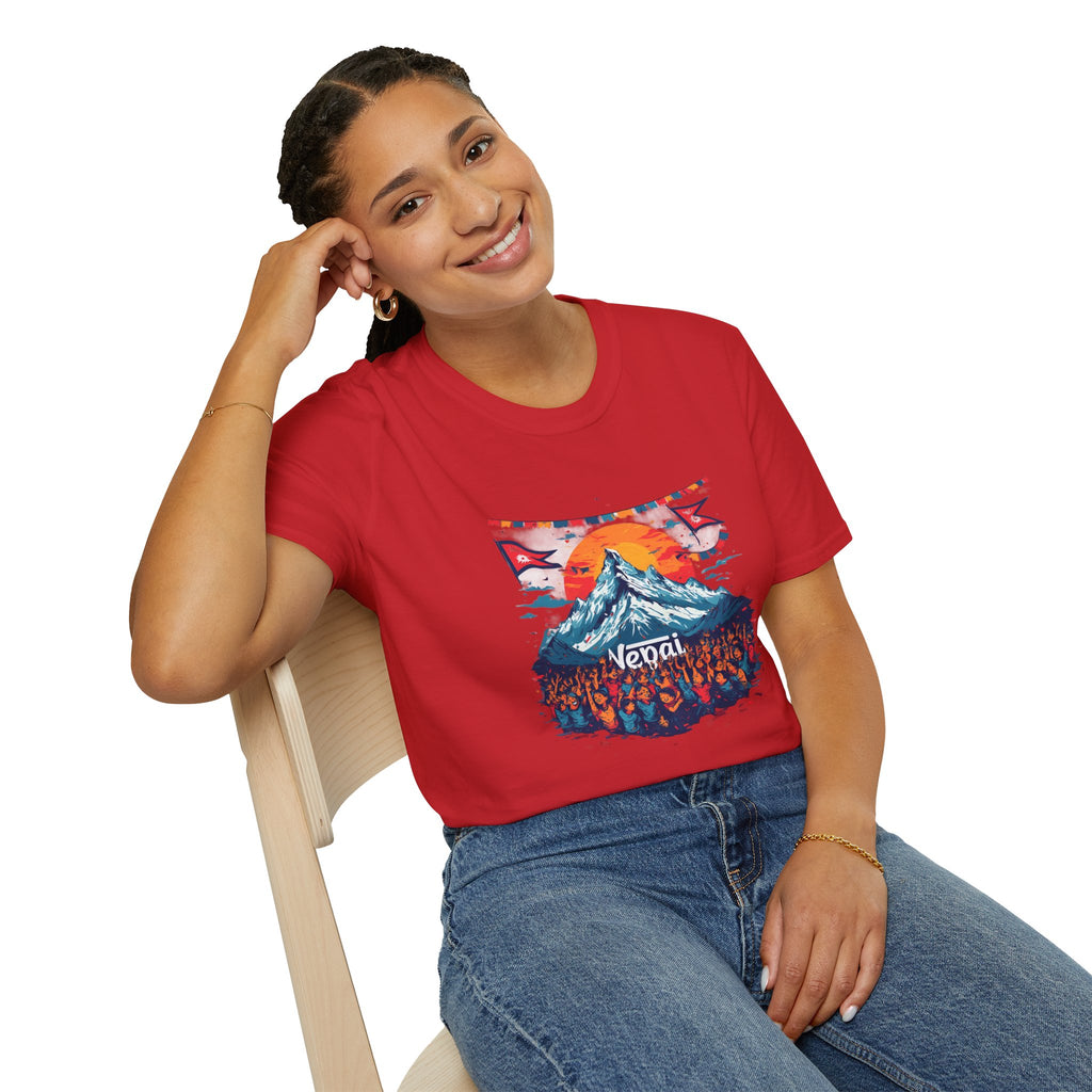 Nepal Mountain Sunrise T-Shirt — Retro Trekking Graphic Tee