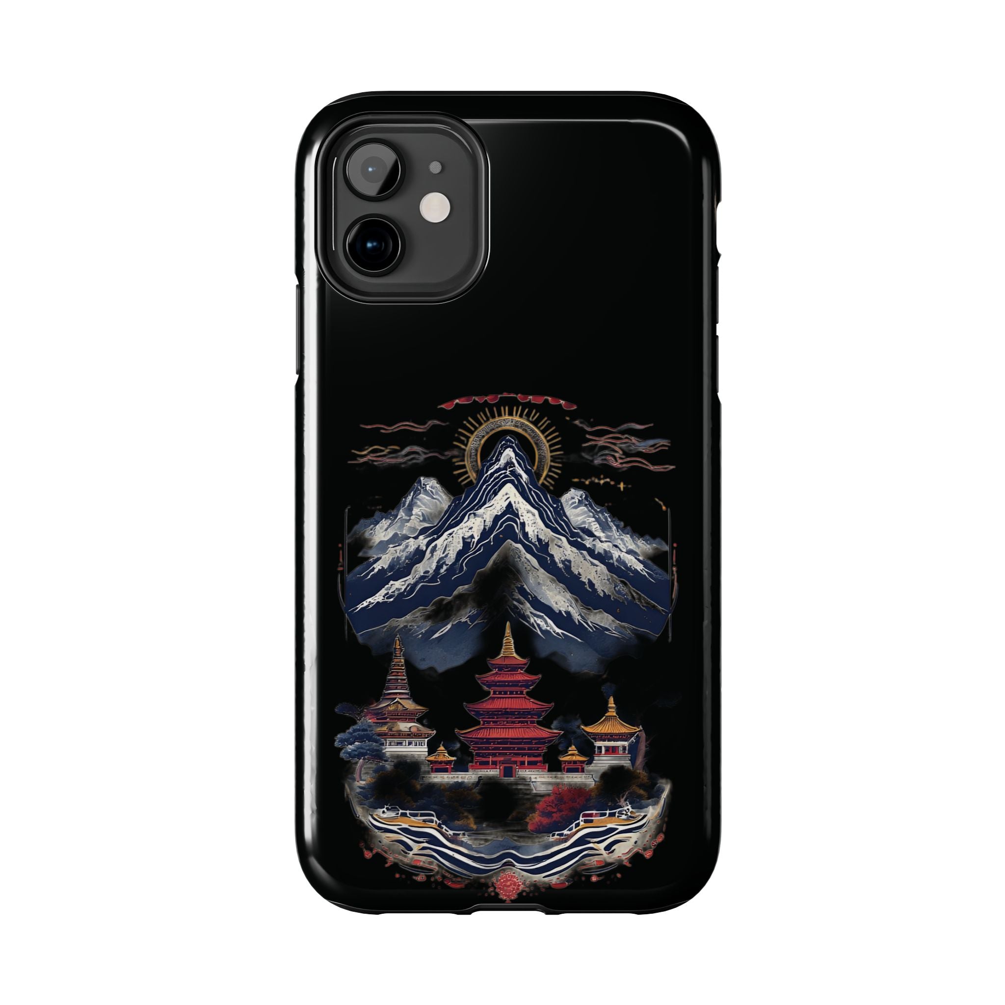 Mountain Temple Tough Phone Case — Japanese-Inspired Landscape Phone Cover