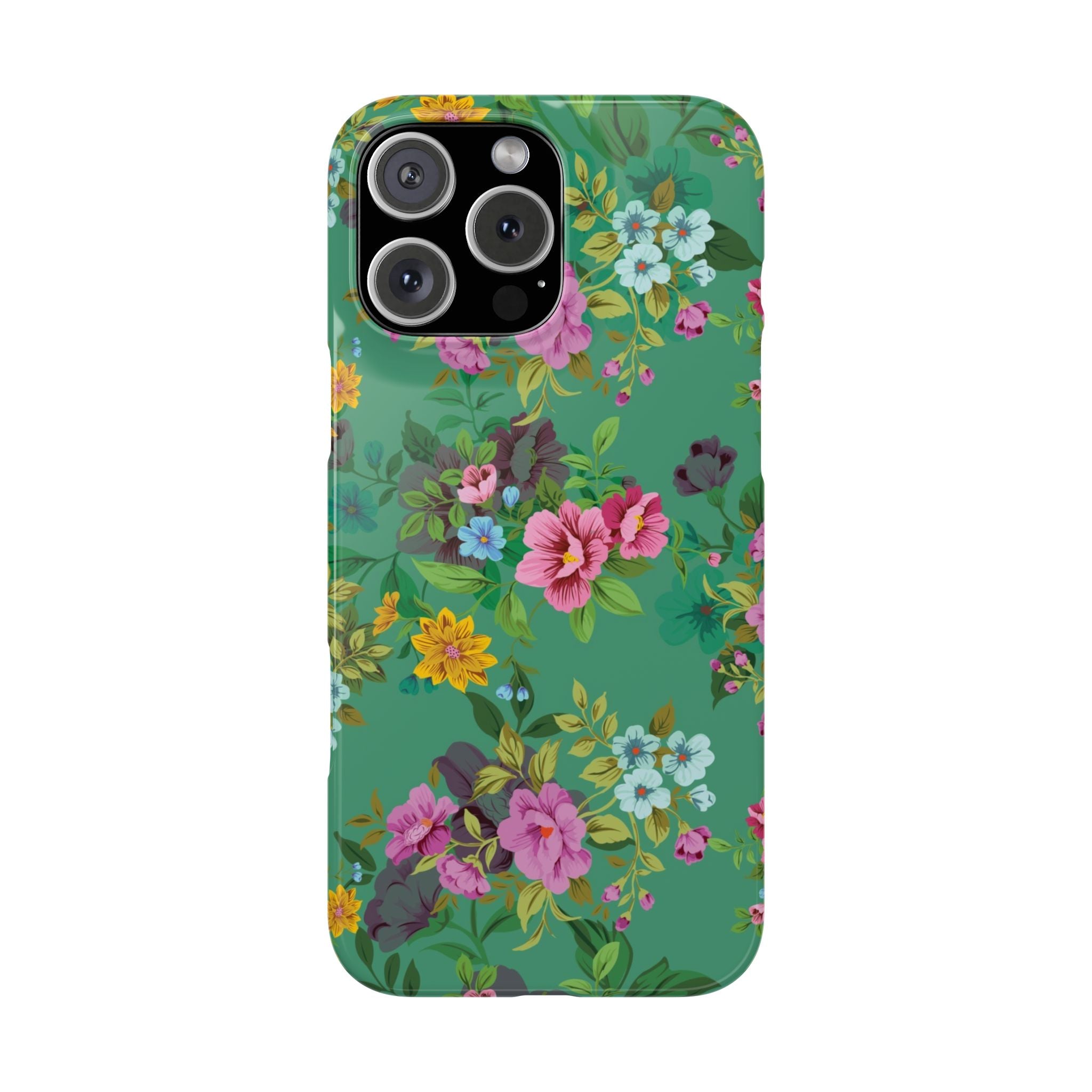 Floral Vintage Green Slim Phone Case — Pink & Yellow Garden Print
