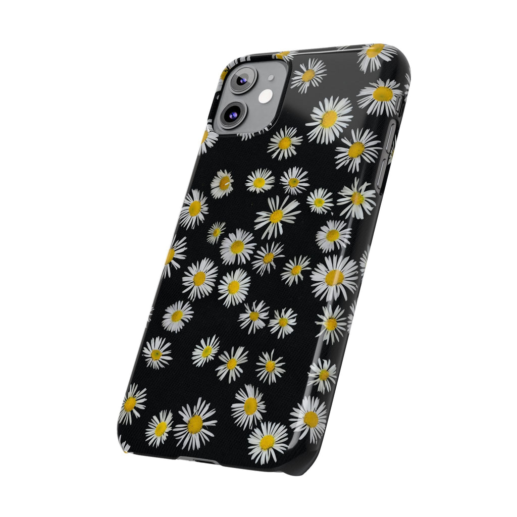Daisy Pattern Slim Phone Case — Black Background Floral iPhone Case