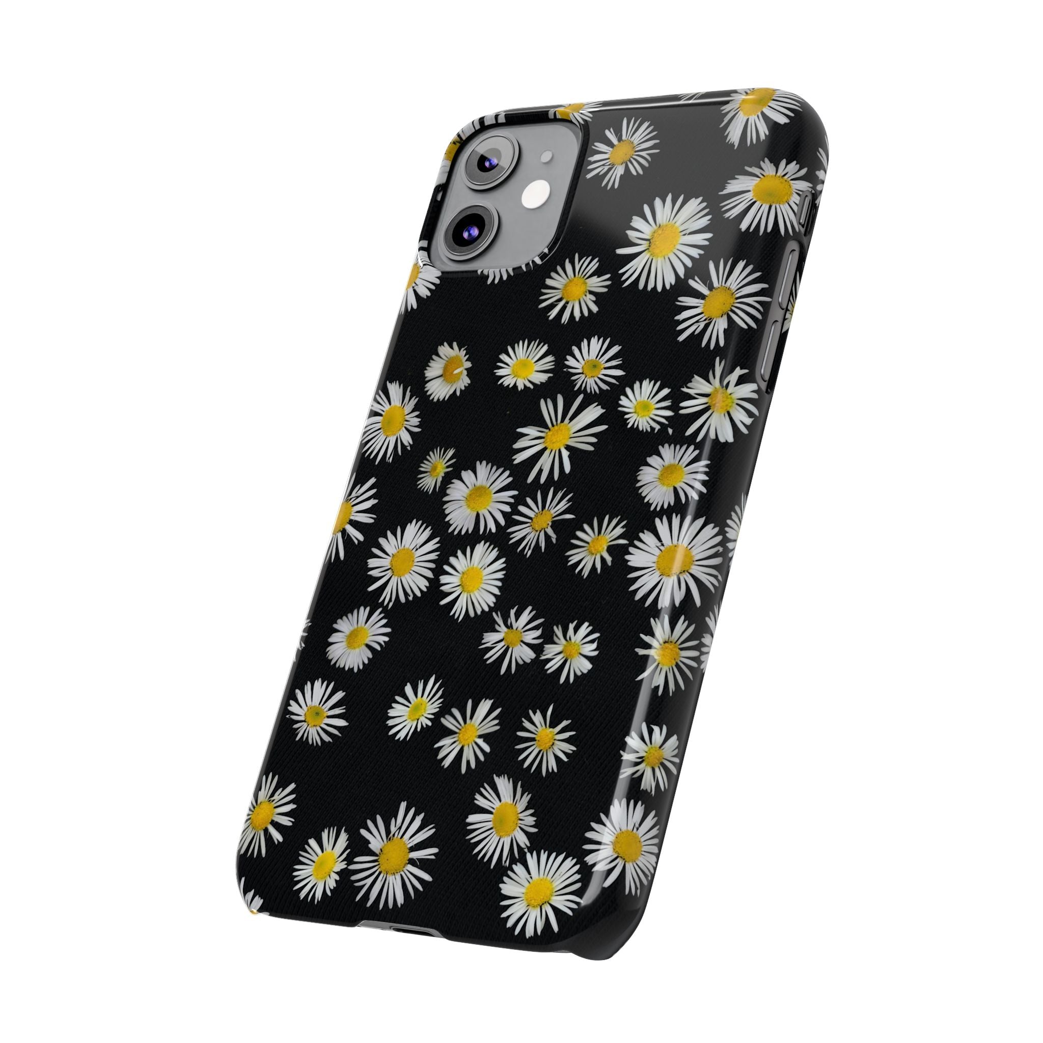 Daisy Pattern Slim Phone Case — Black Background Floral iPhone Case