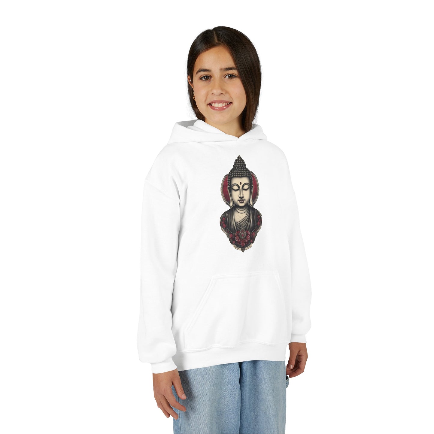 Buddha Head Youth Hoodie — Vintage Lotus Meditation Sweatshirt