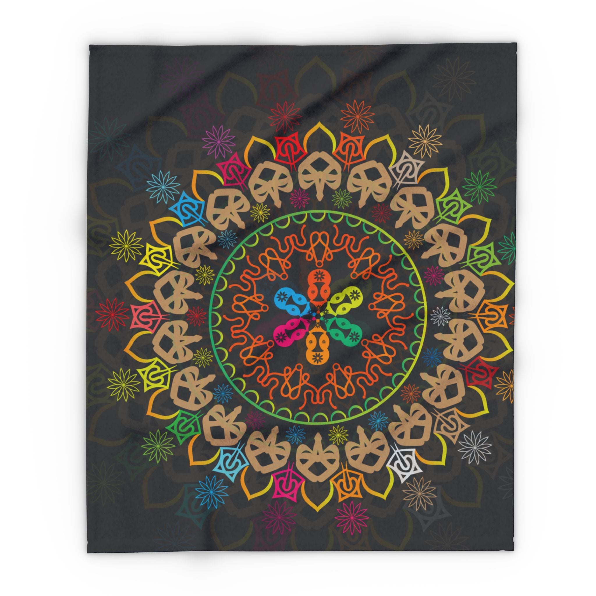 Mandala Skull Arctic Fleece Blanket — Colorful Bohemian Skull Circle Throw