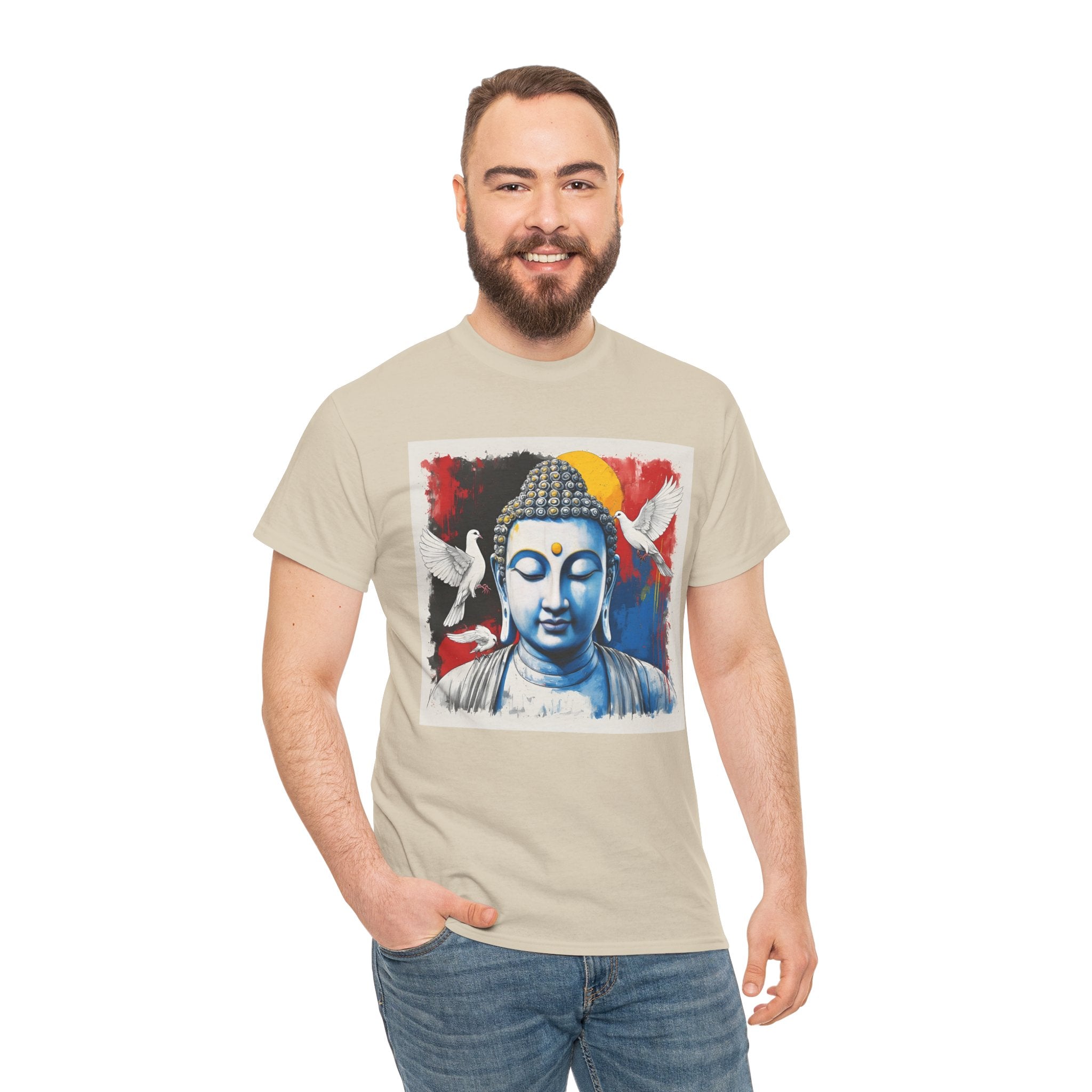 Buddha Peace Tee — Colorful Buddha & Doves Graphic T-Shirt