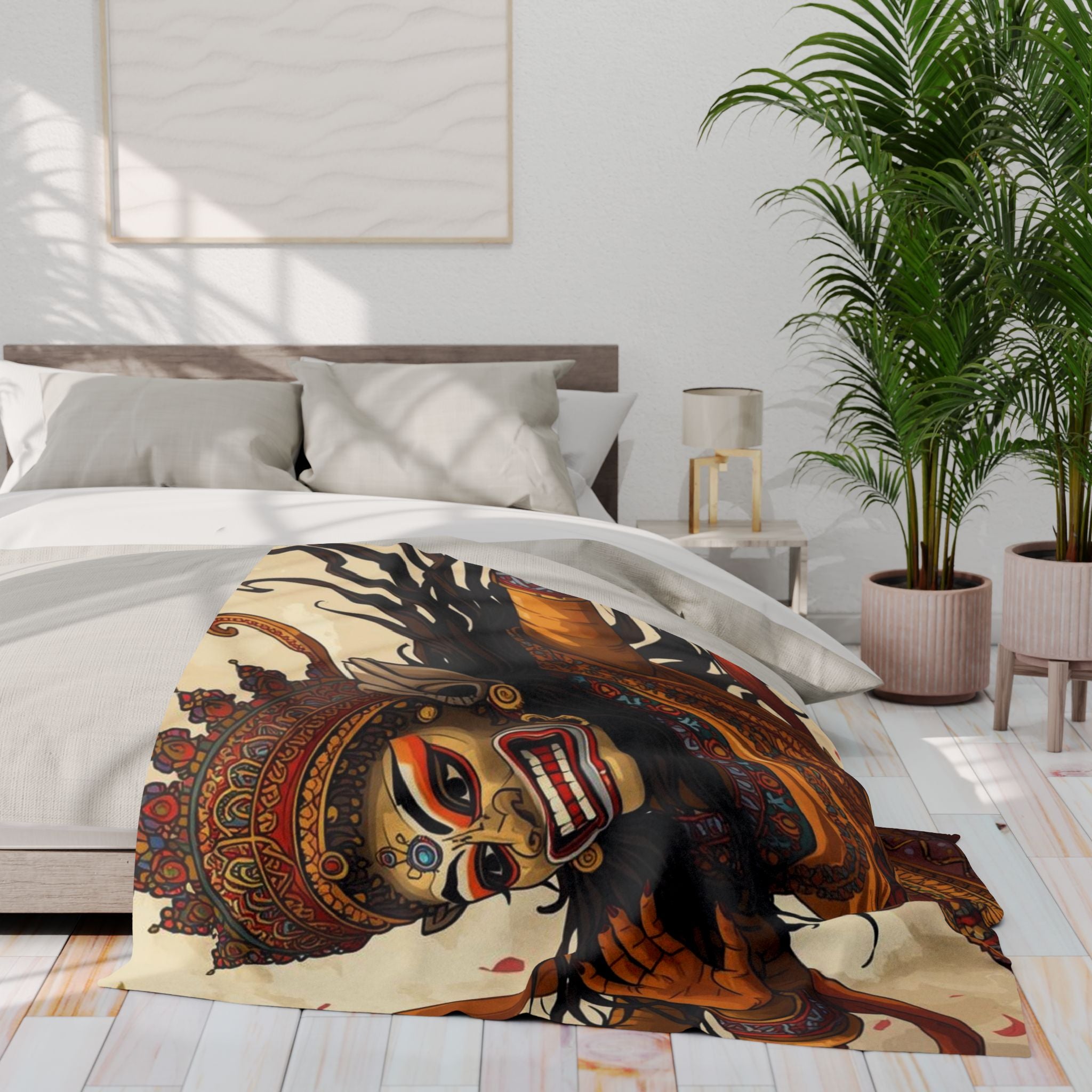 Balinese Barong Art Fleece Blanket — Mythical Masked Dance Throw