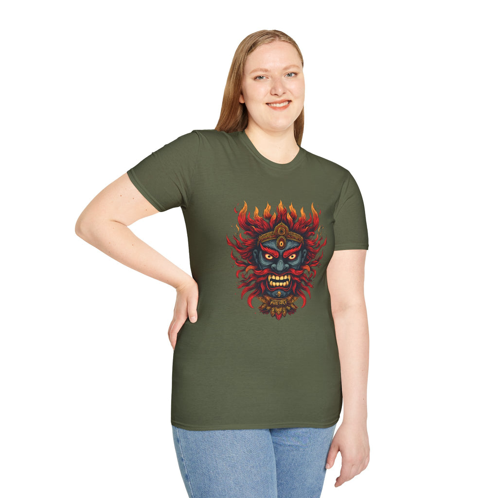 Flaming Demon Mask T-Shirt — Fierce Tattoo-Style Graphic Tee