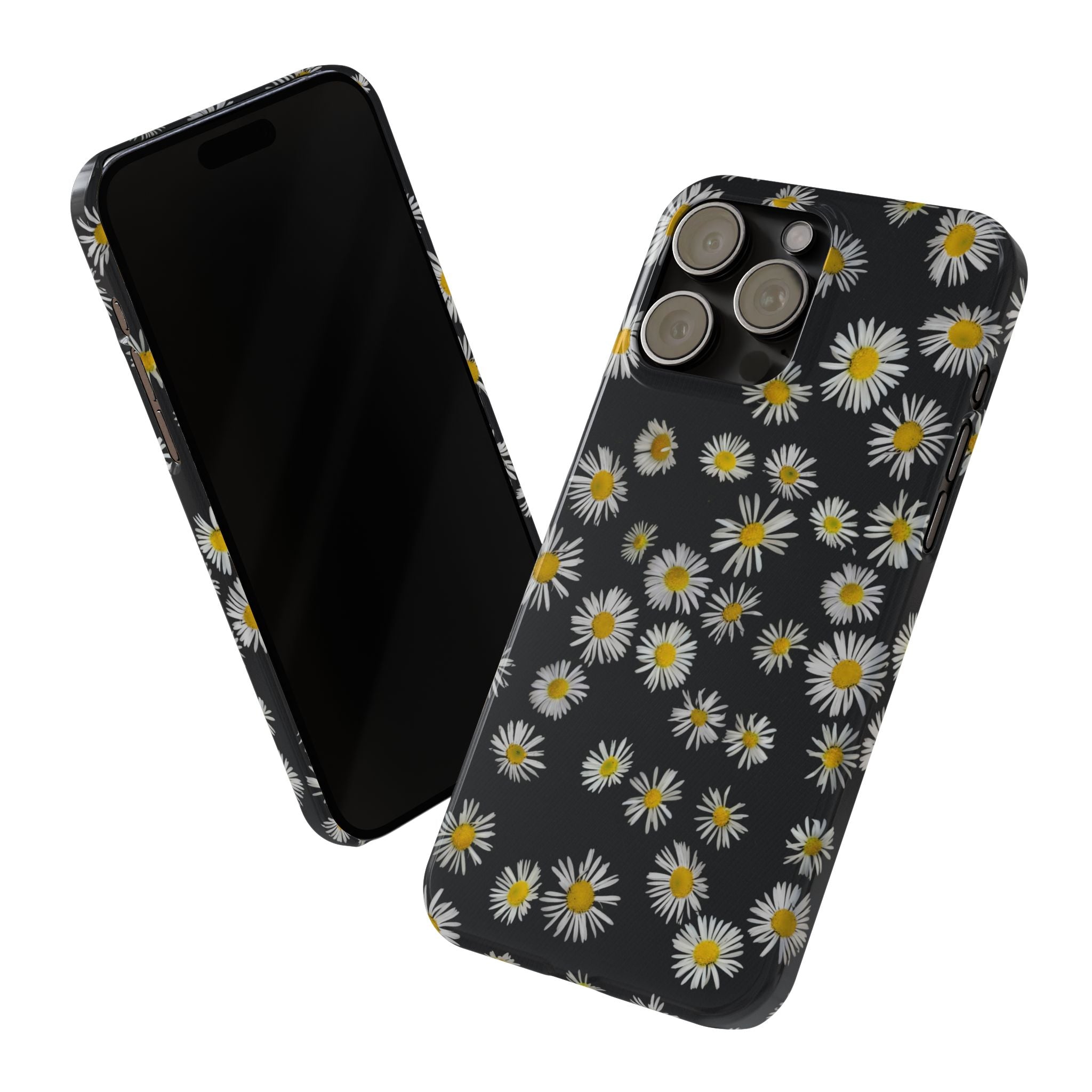Daisy Pattern Slim Phone Case — Black Background Floral iPhone Case