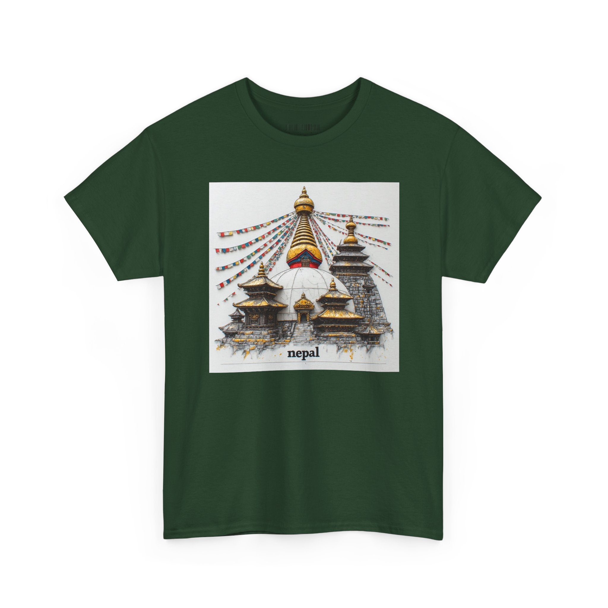 Nepal Swayambhunath Stupa T-Shirt — Buddhist Prayer Flags Travel Tee