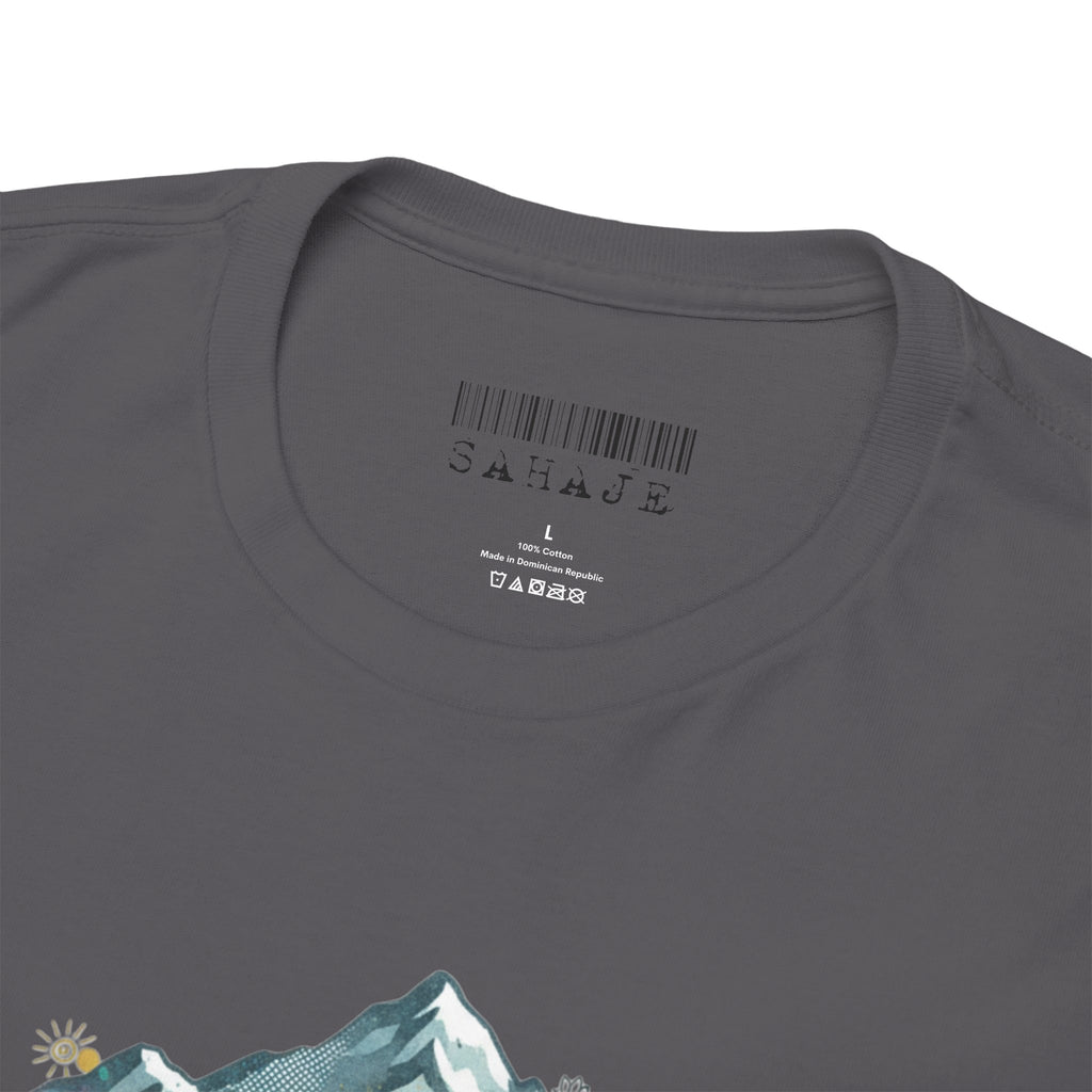 Adventure Compass Graphic Tee — Mountain, Globe & Flag Illustration