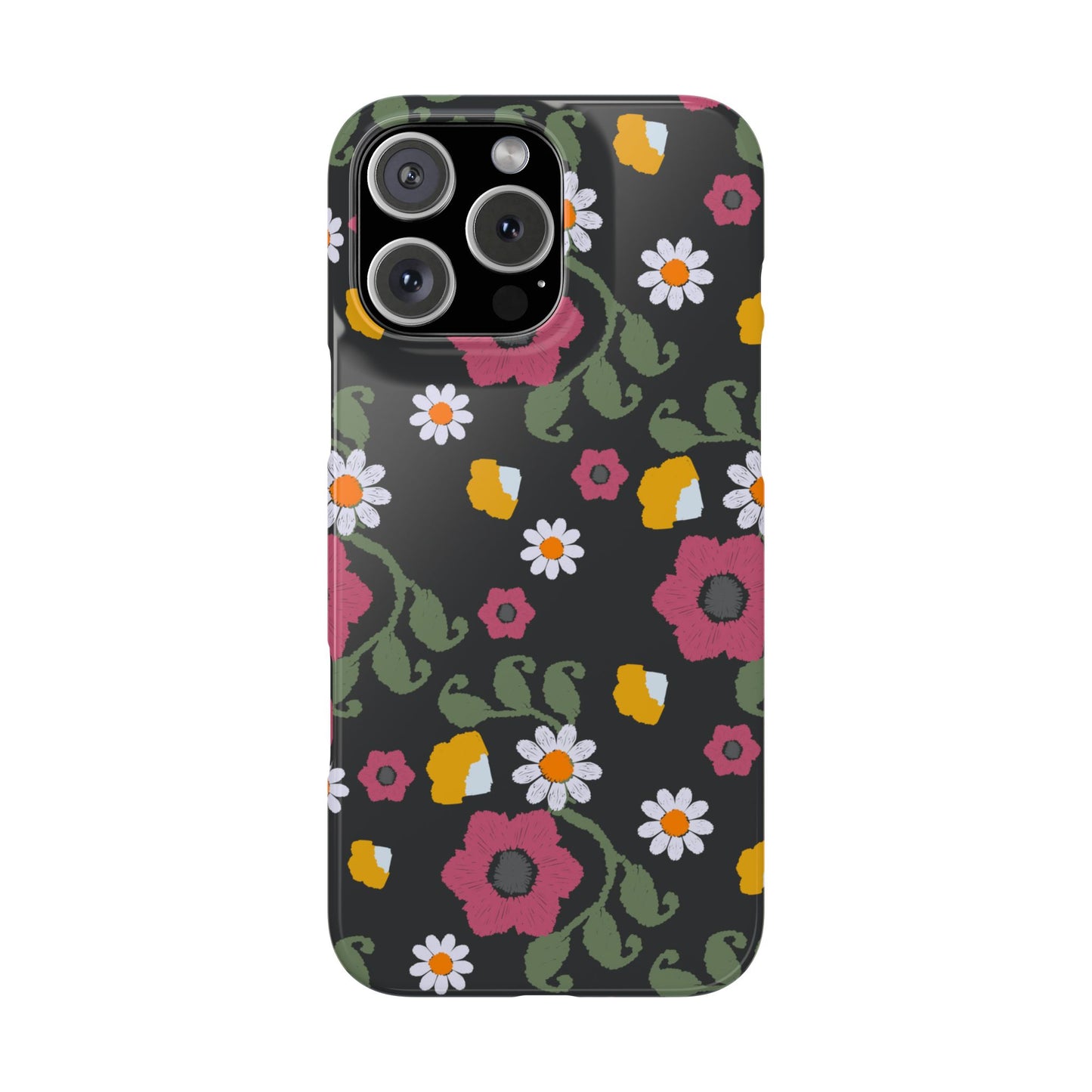 Floral Slim Phone Case, Black Flower Phone Cover, Stylish Phone Accessory, Gift for Her, Trendy Floral Case