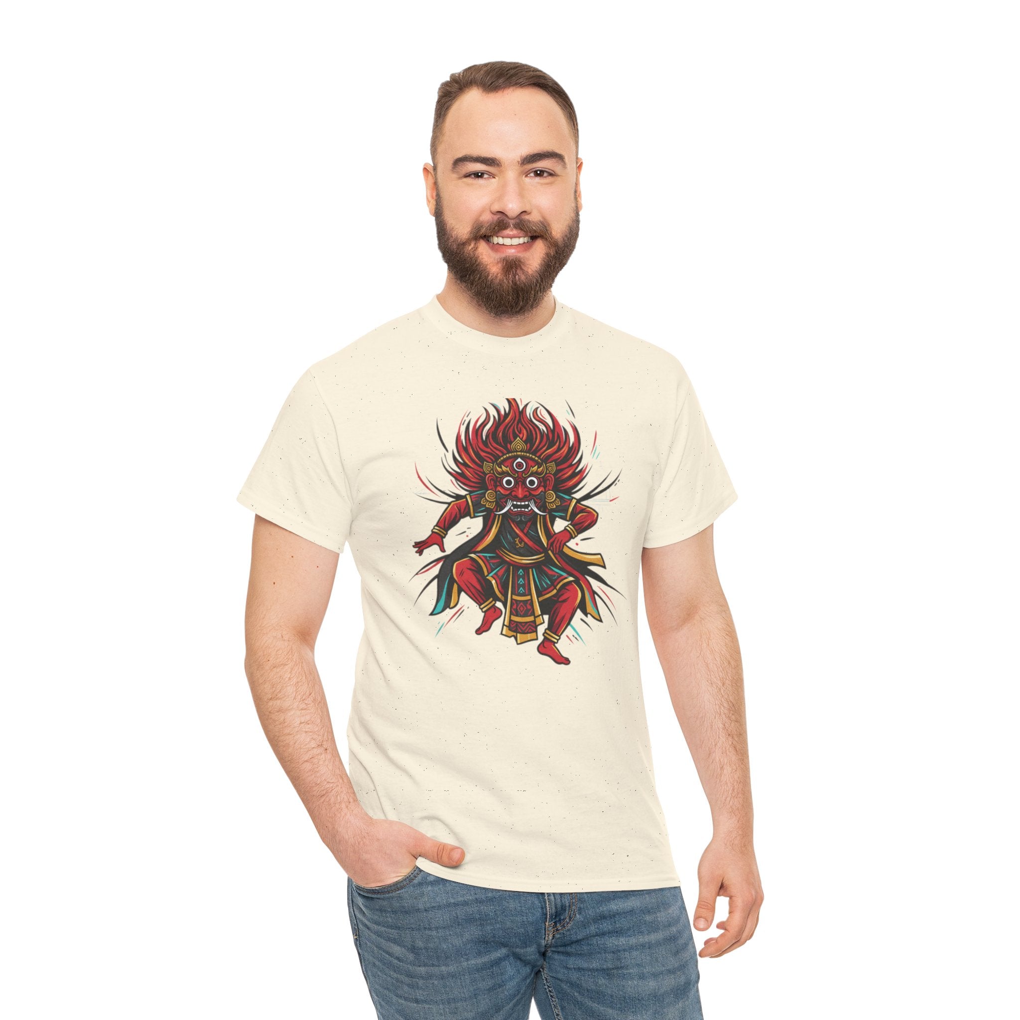 T-Shirt — Fierce Red Oni Demon Graphic Tee (Mythic Japanese Mask Design)