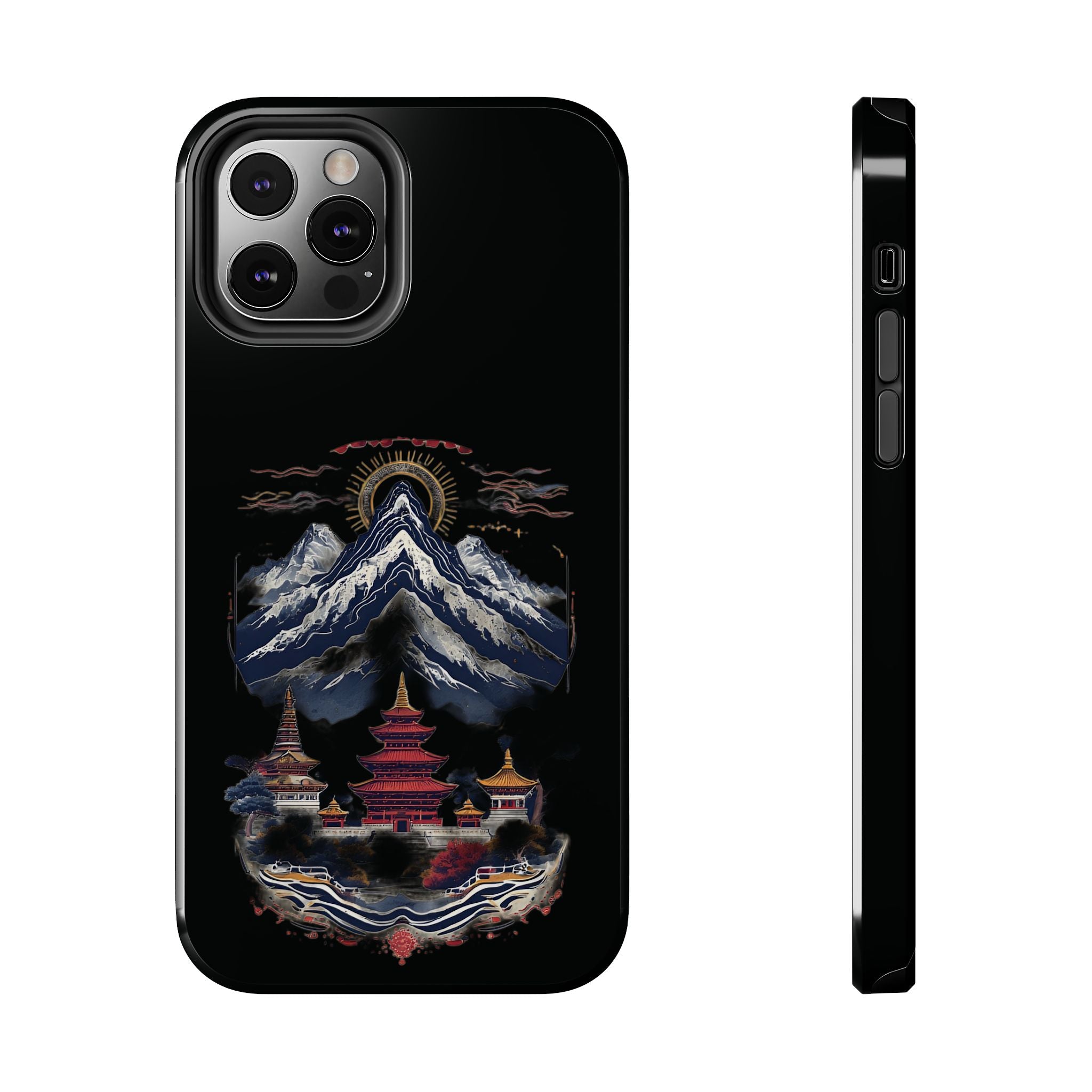 Mountain Temple Tough Phone Case — Japanese-Inspired Landscape Phone Cover